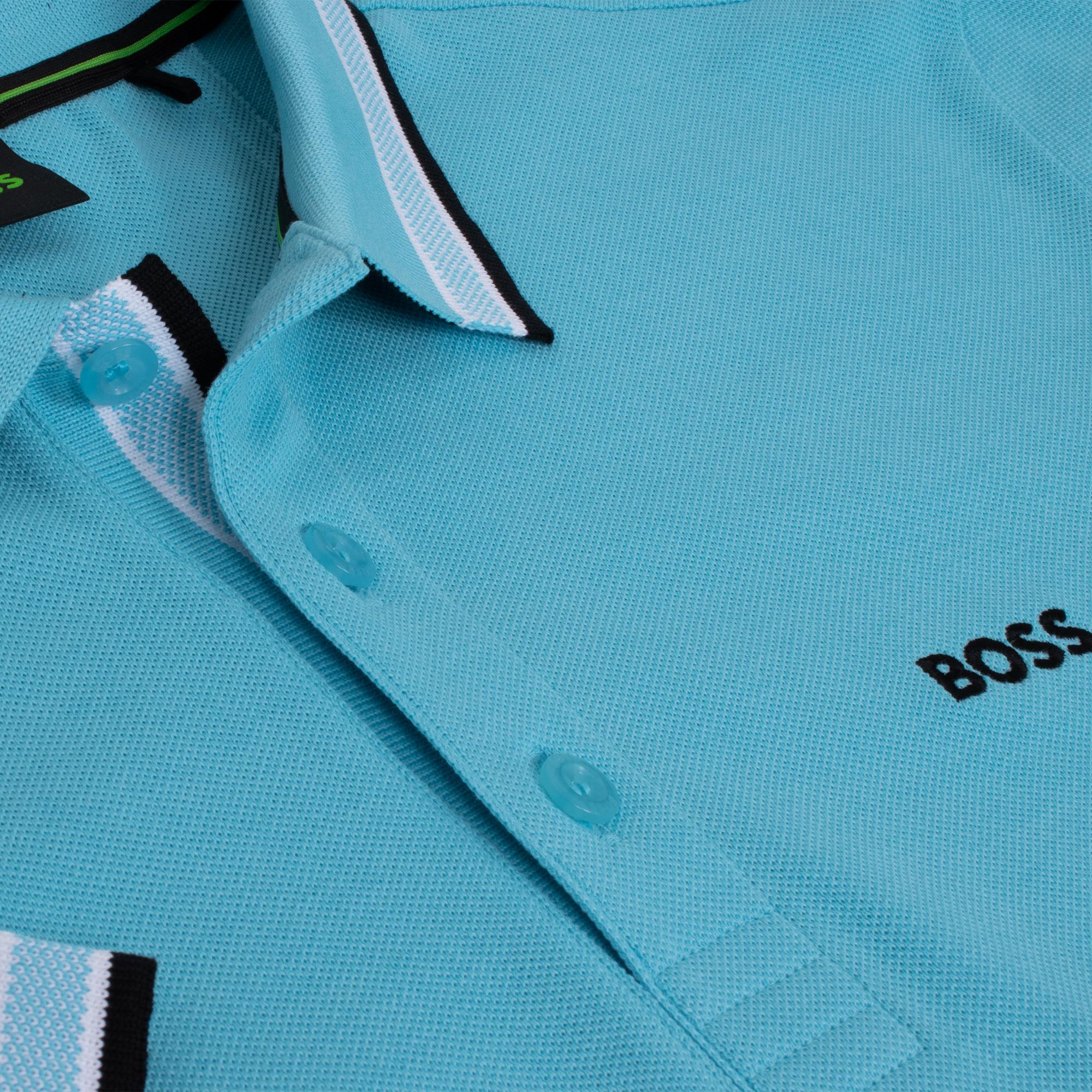 Boss Paddy Cotton Pique Mens Polo Shirt Turquoise