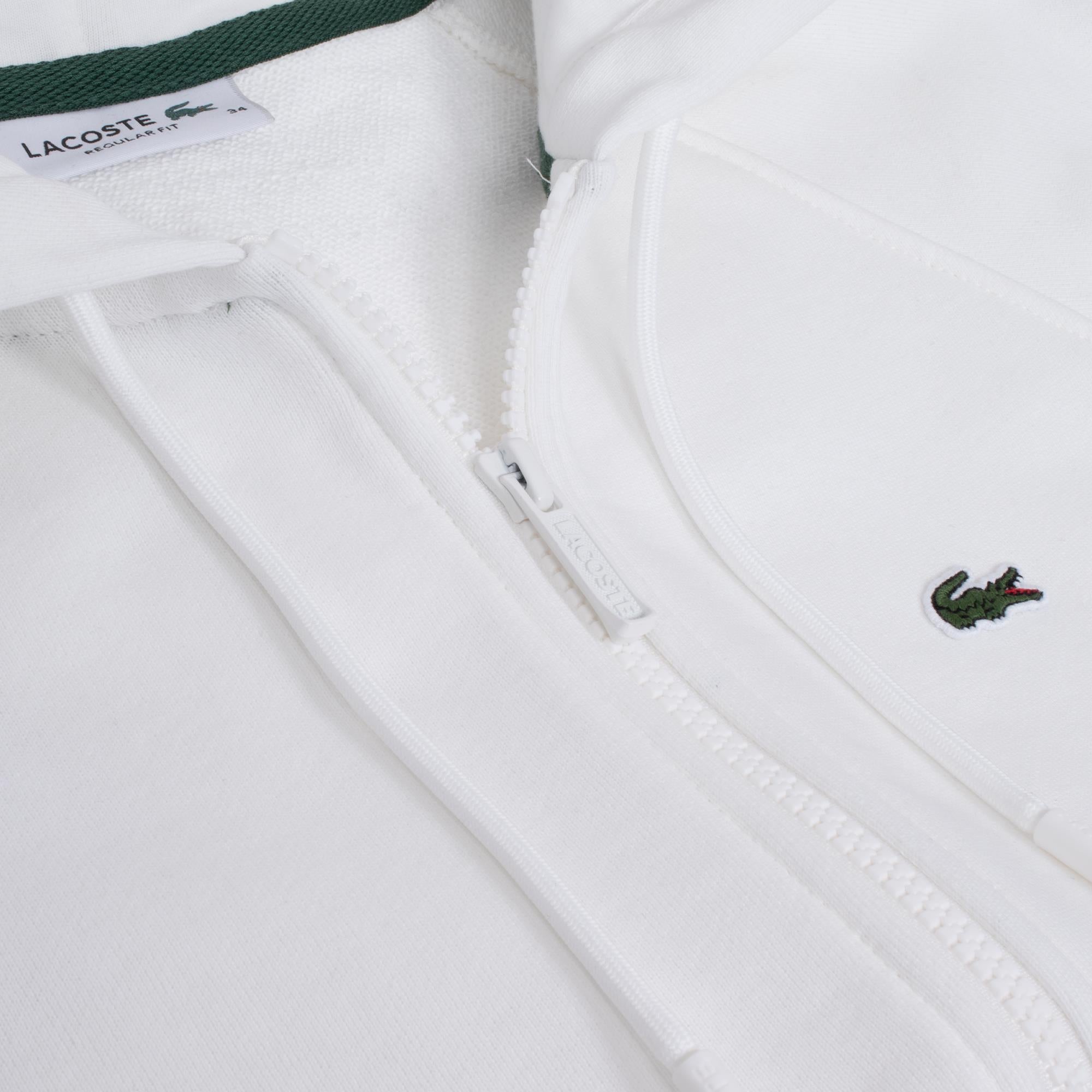 Ladies Lacoste Cotton Blend Full Zip Hooded Sweatshirt White
