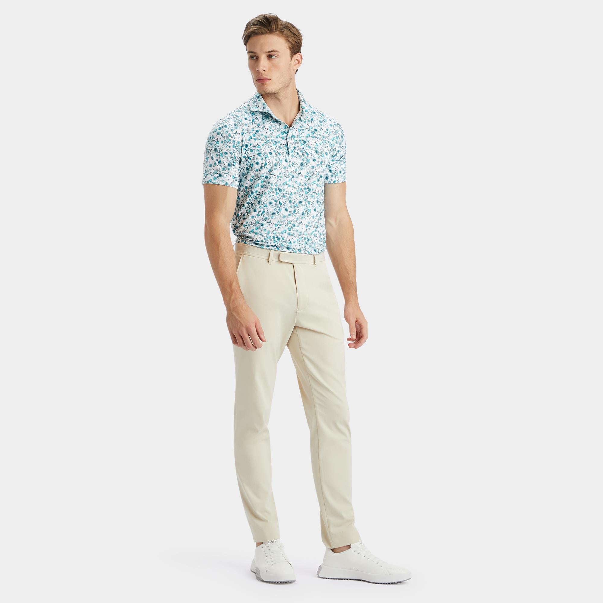 G/FORE Botanic Garden Tech Jersey Mens Golf Polo Shirt Mineral