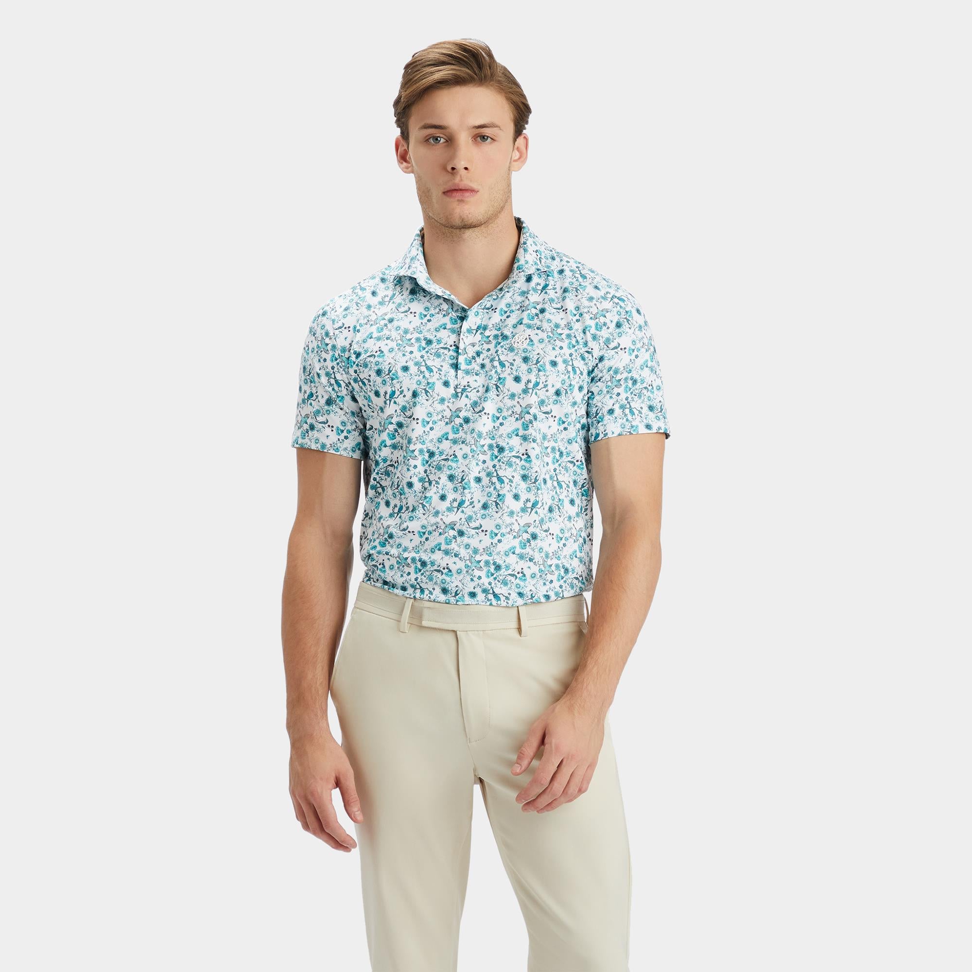 G/FORE Botanic Garden Tech Jersey Mens Golf Polo Shirt Mineral