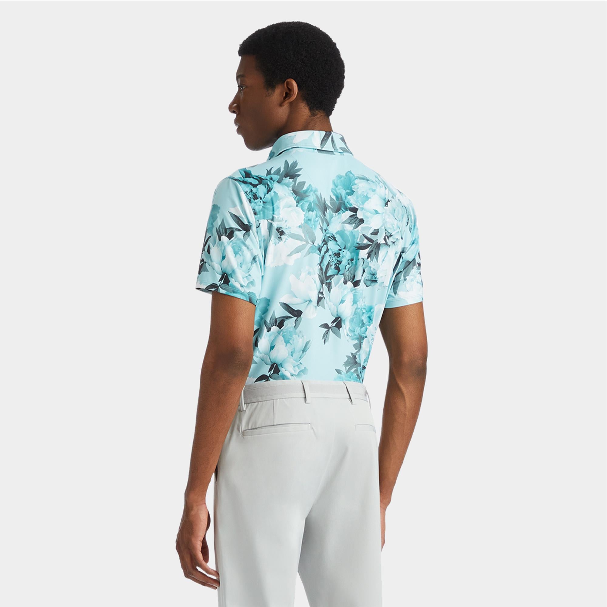G/FORE Photo Floral Tech Jersey Mens Golf Polo Shirt Marine