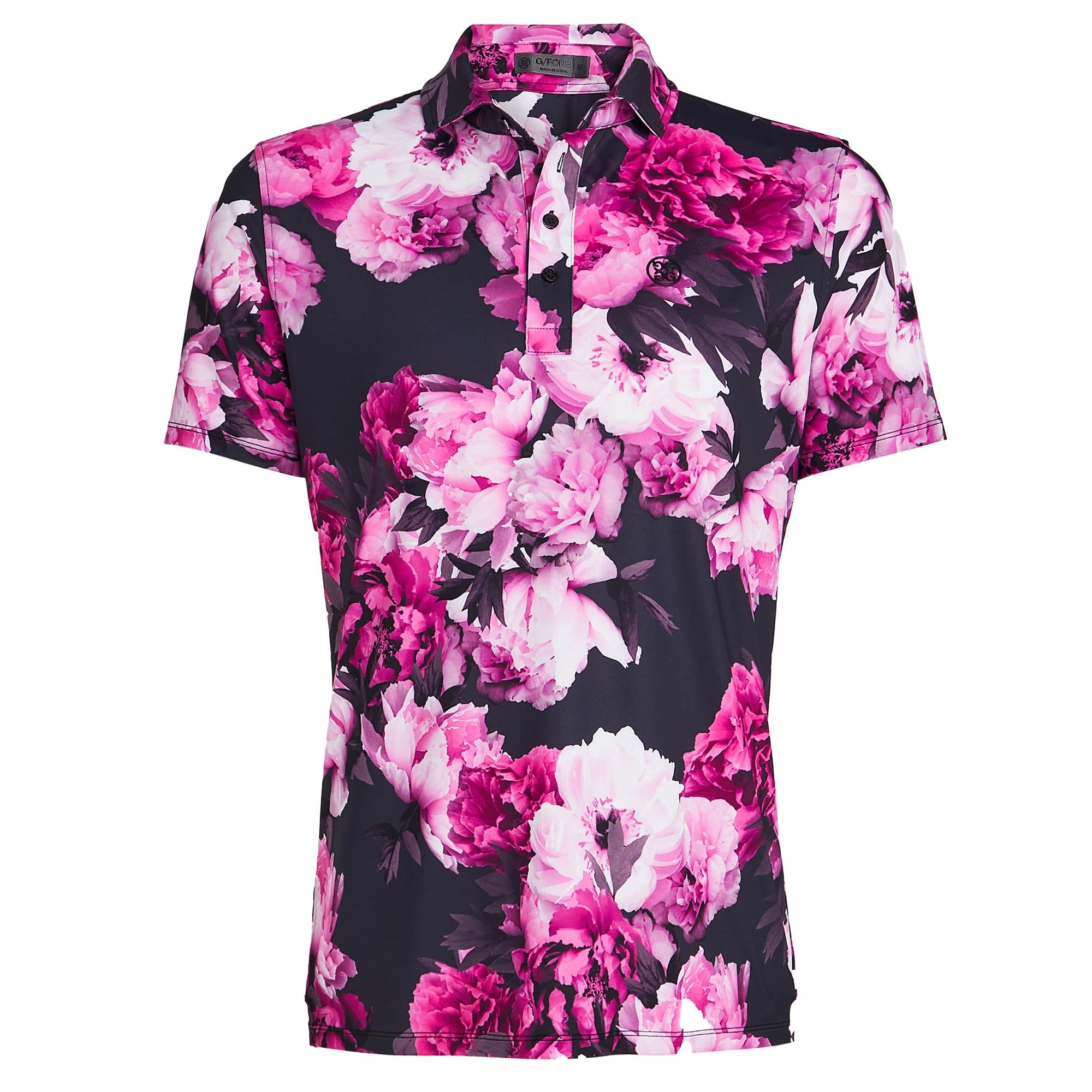 G/FORE Photo Floral Tech Jersey Mens Golf Polo Shirt Onyx