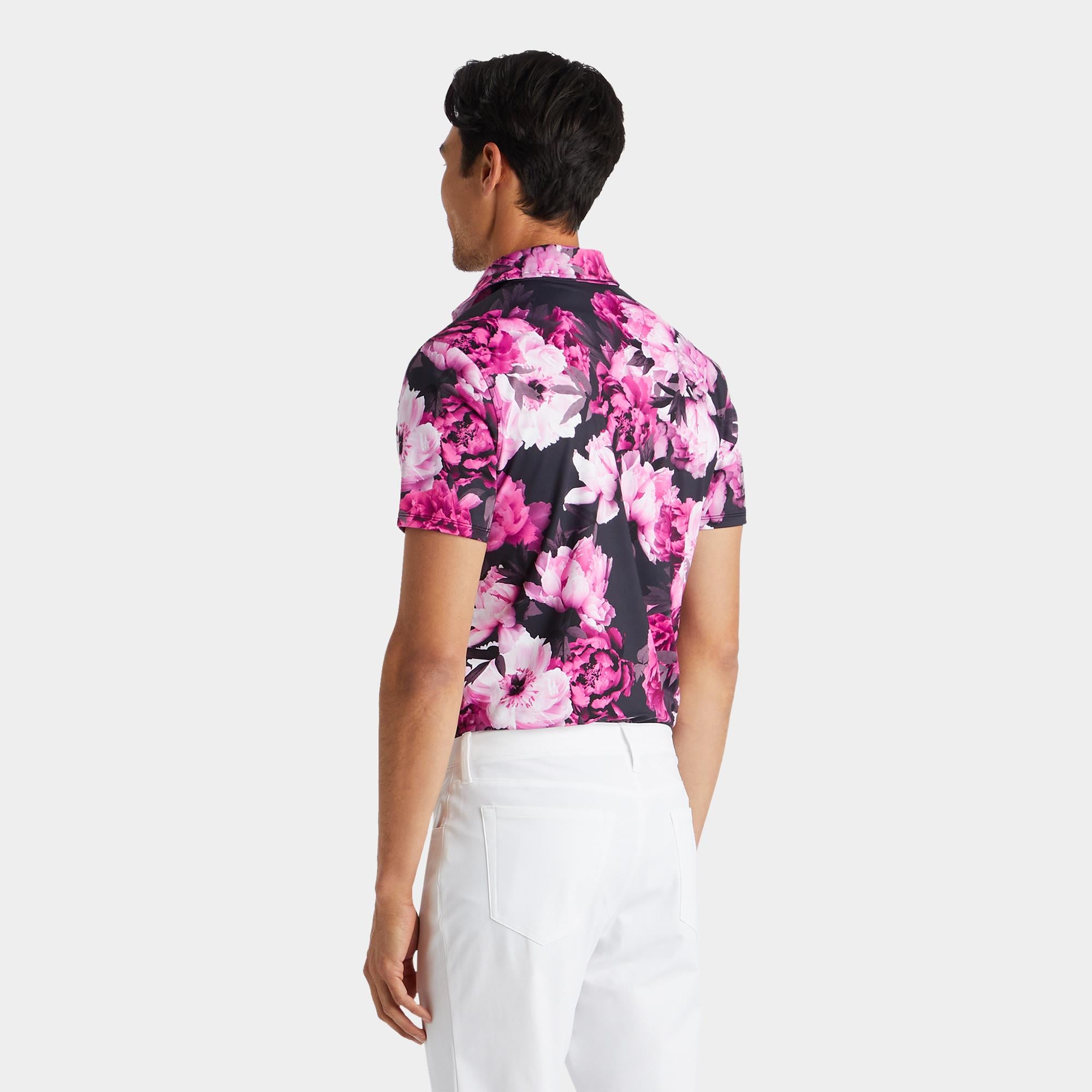 G/FORE Photo Floral Tech Jersey Mens Golf Polo Shirt Onyx