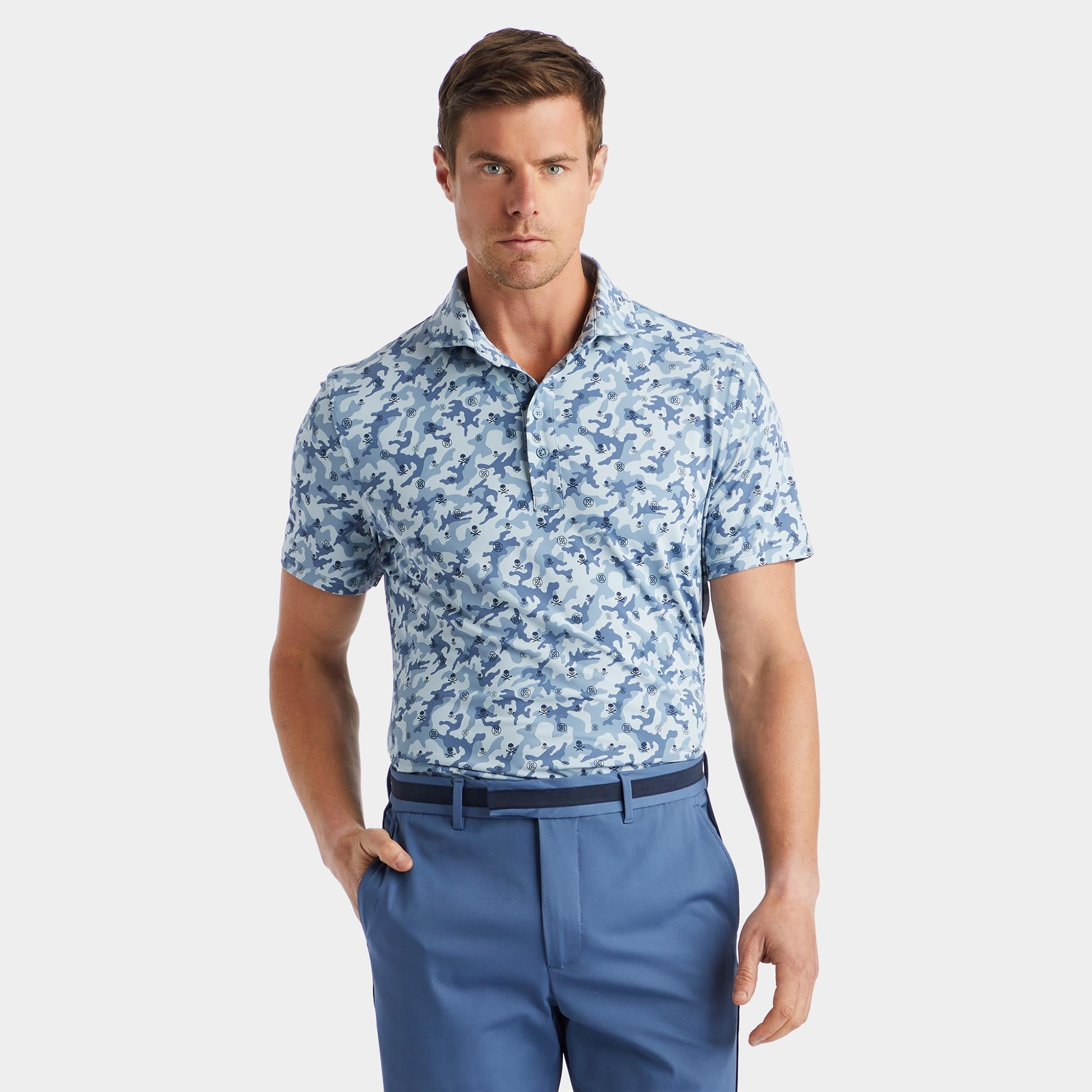 G/FORE Mapped Icon Camo Tech Jersey Mens Golf Polo FJORD