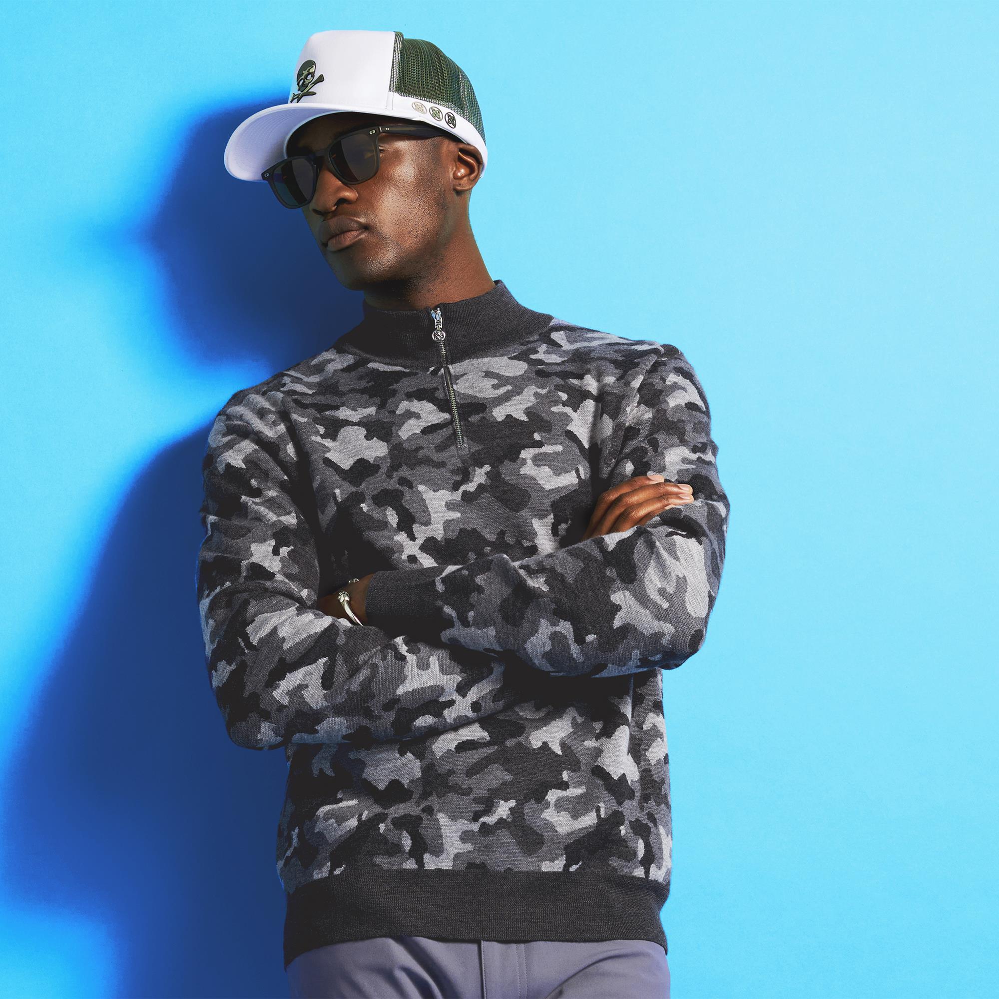 G/FORE Camo Jacquard Merino Wool Mens Golf Sweater Charcoal