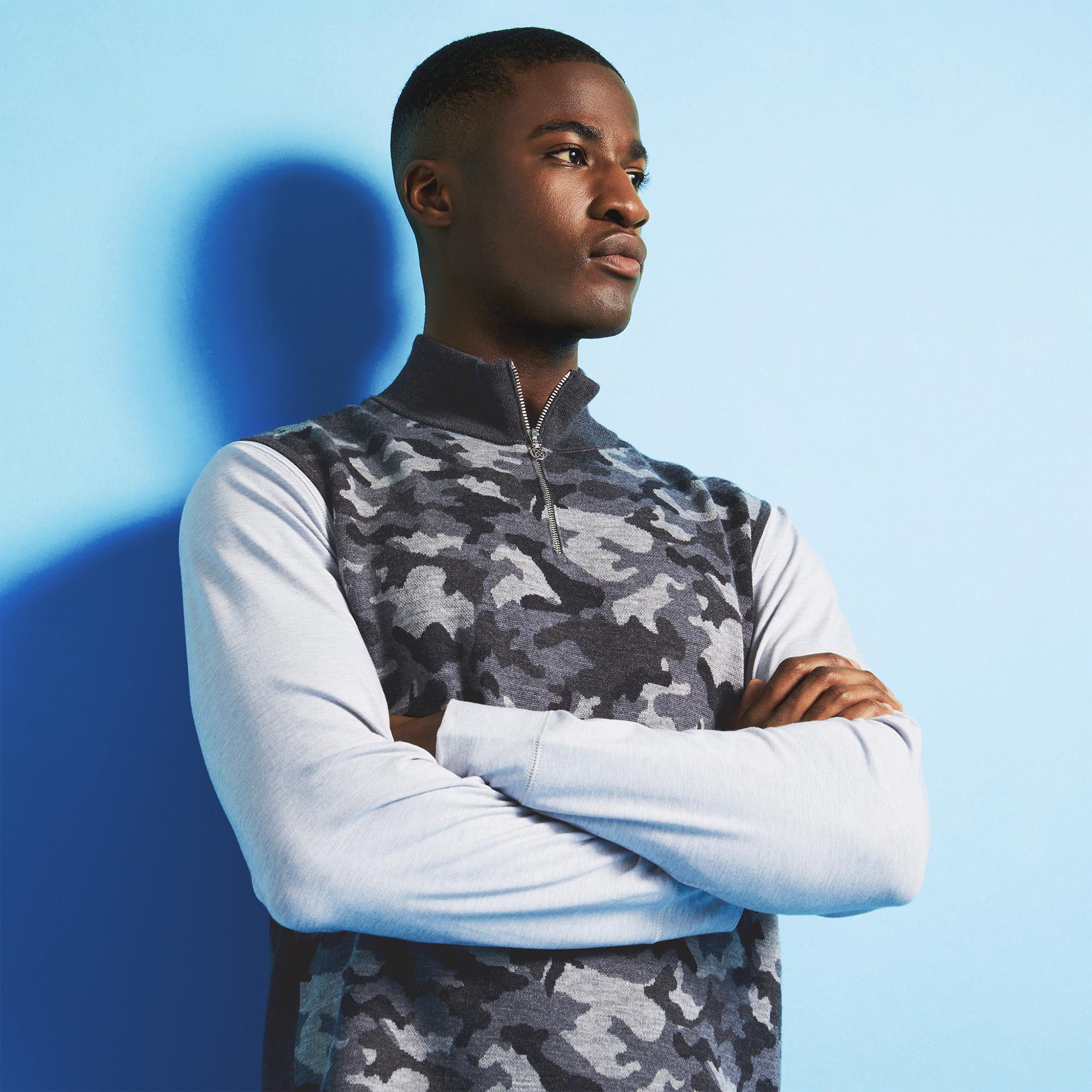 G/FORE Camo Jacquard Merino Wool Mens Golf Vest Charcoal