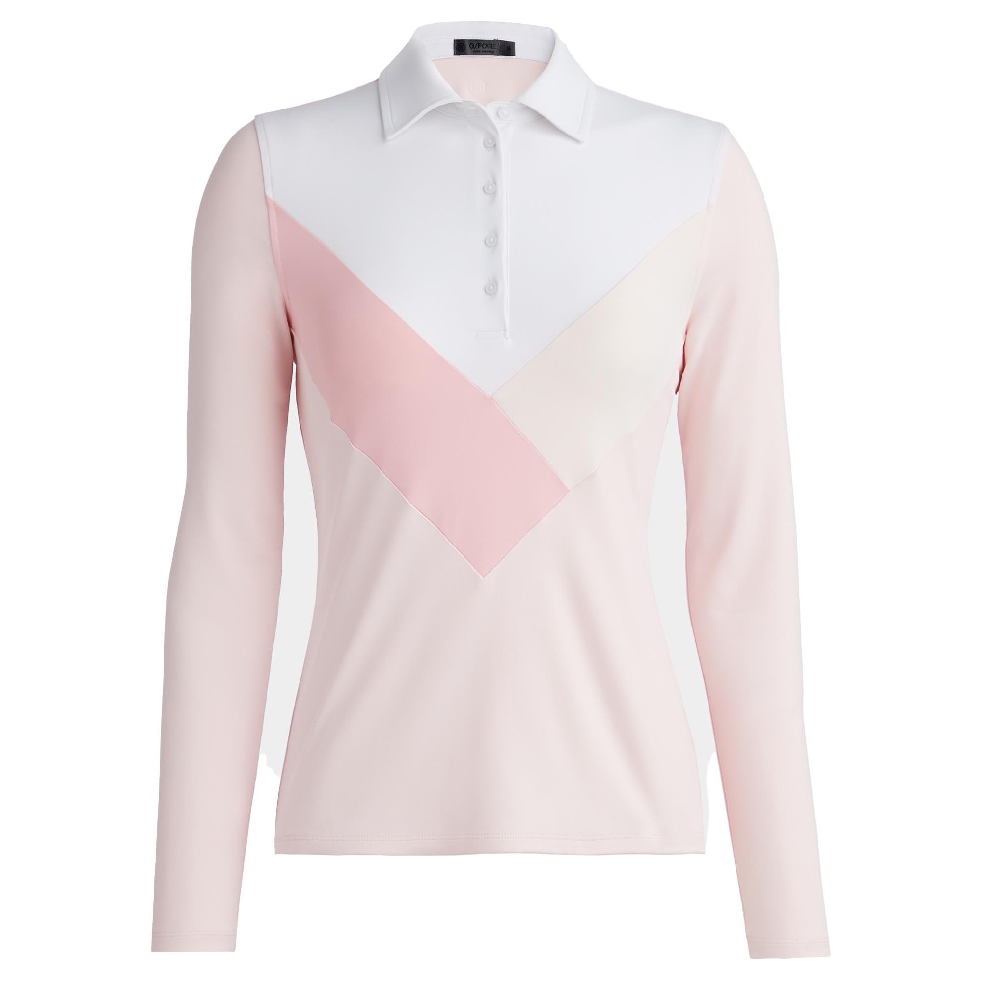 G/FORE Multi V Tech Jersey Ladies Long Sleeve Golf Polo Shirt Cameo