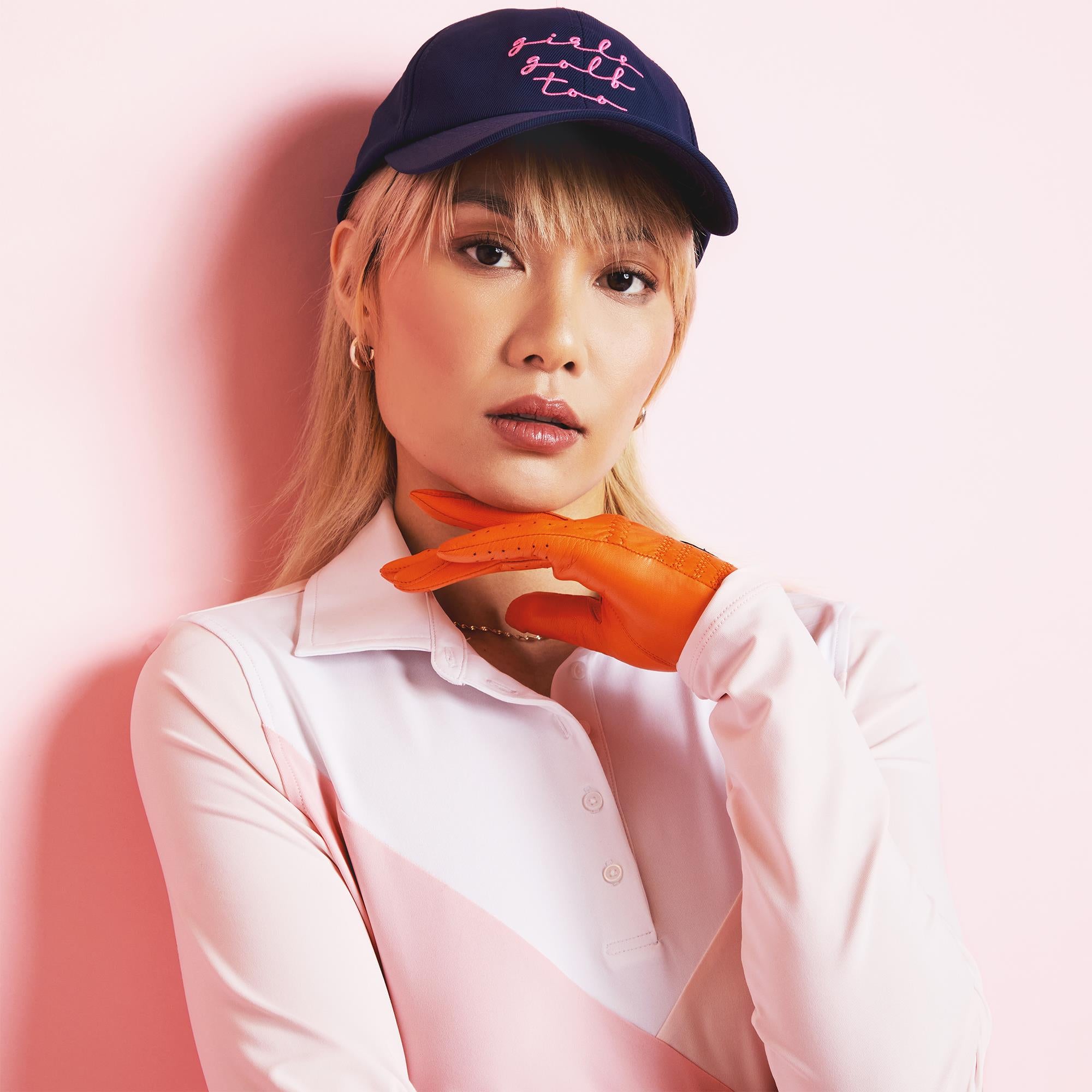 G/FORE Multi V Tech Jersey Ladies Long Sleeve Golf Polo Shirt Cameo