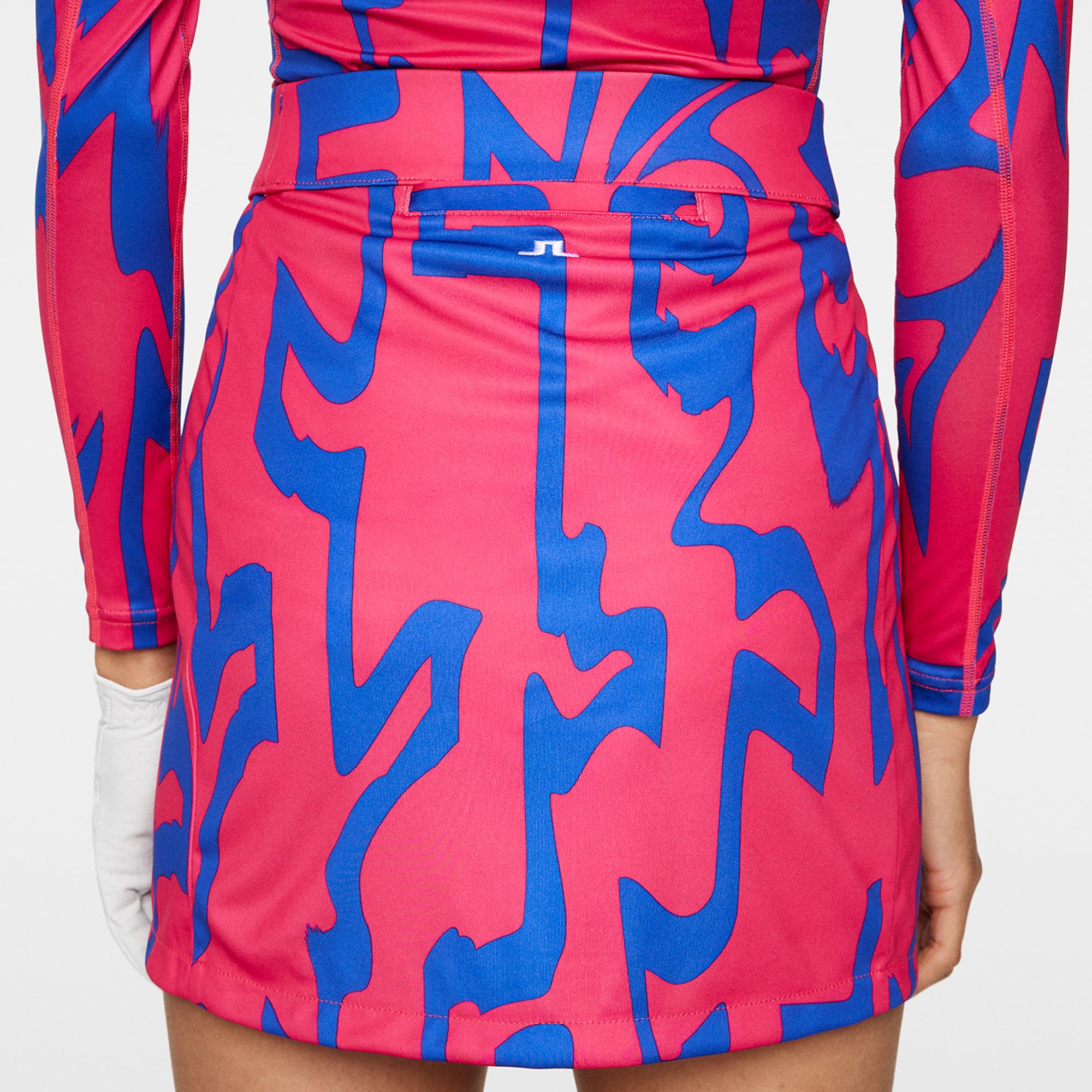 J Lindeberg Amelie Mid Print Ladies Golf Skort Glitch Bridge Pink