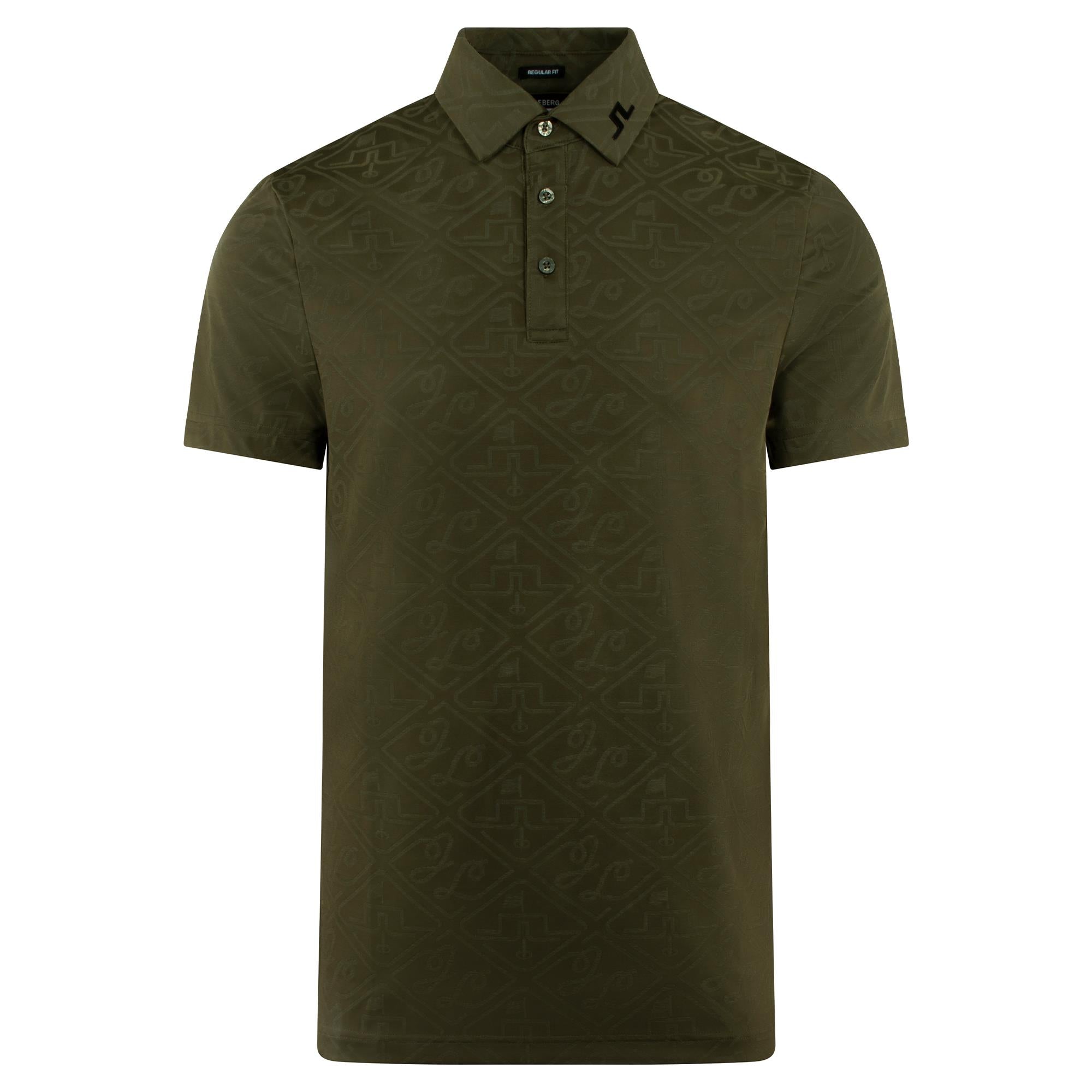 J Lindeberg Bison Jaquard Mens Golf Polo Shirt Forest Green