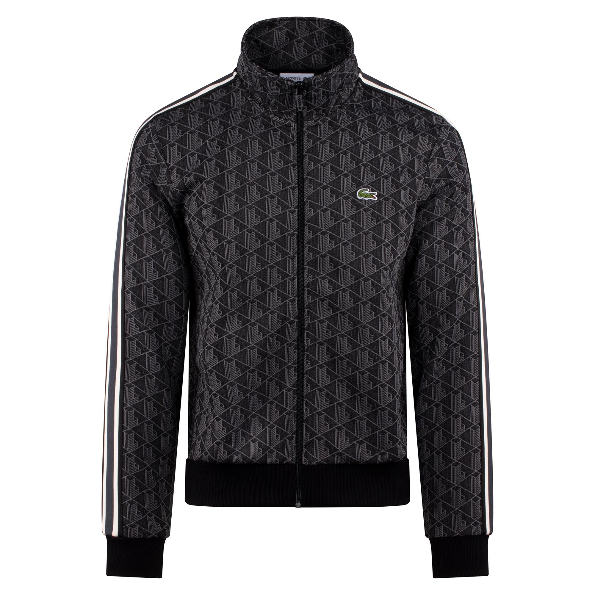 Mens Lacoste Paris Jacquard Monogram Zipped Sweatshirt Black