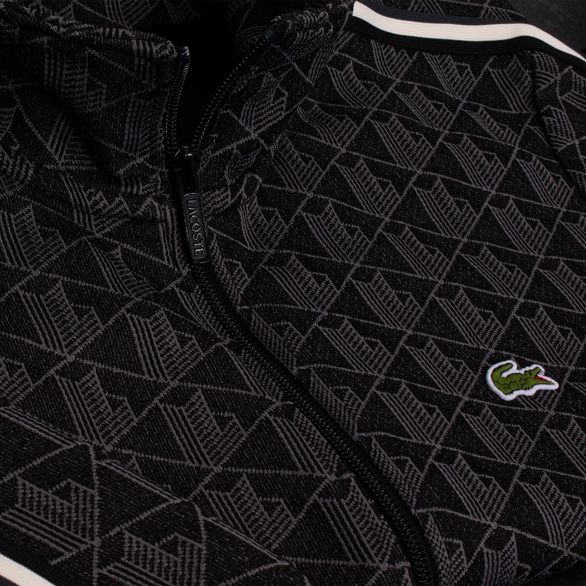 Mens Lacoste Paris Jacquard Monogram Zipped Sweatshirt Black