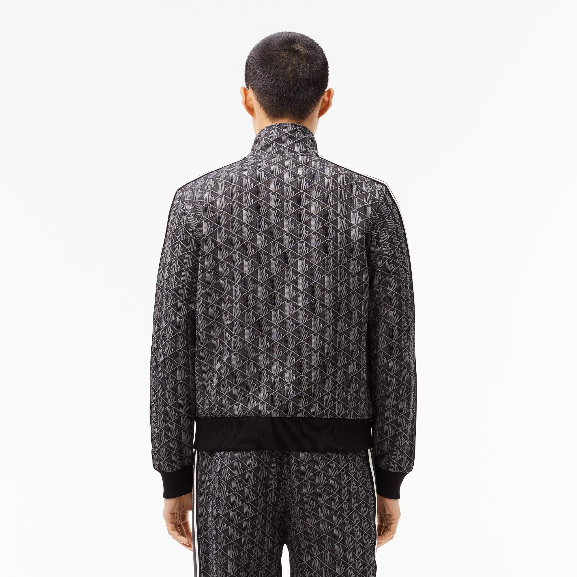 Mens Lacoste Paris Jacquard Monogram Zipped Sweatshirt Black