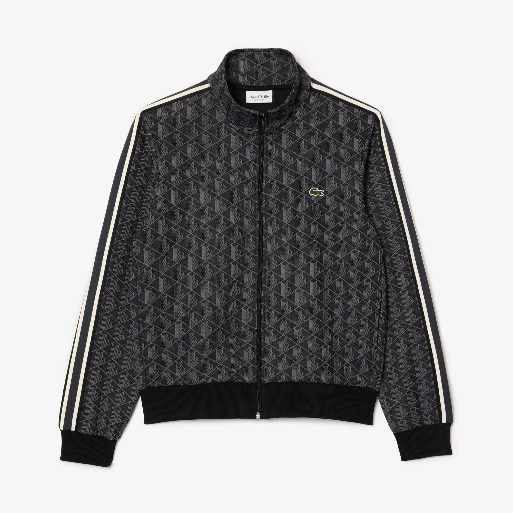 Mens Lacoste Paris Jacquard Monogram Zipped Sweatshirt Black