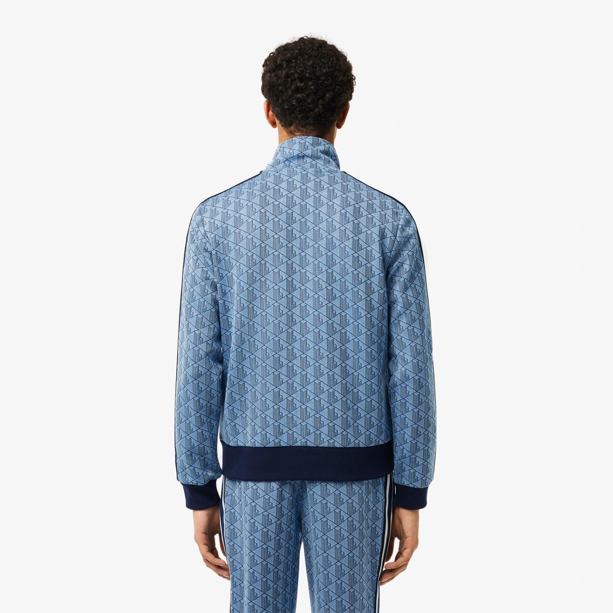 Mens Lacoste Paris Jacquard Monogram Zipped Sweatshirt Light Blue/Blue