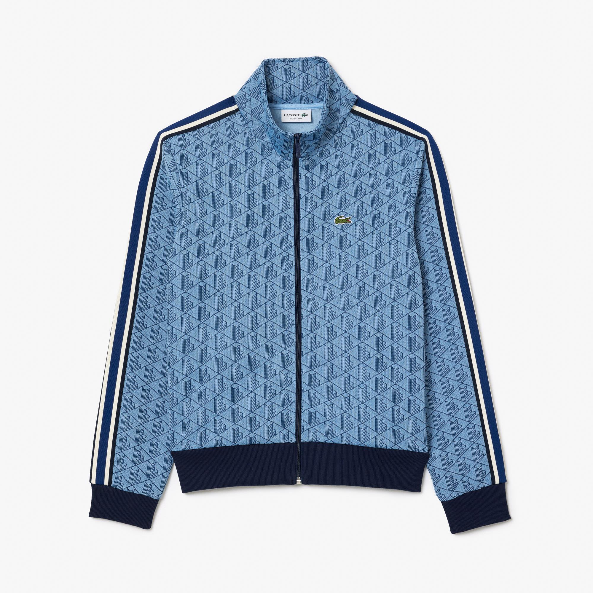 Mens Lacoste Paris Jacquard Monogram Zipped Sweatshirt Light Blue/Blue