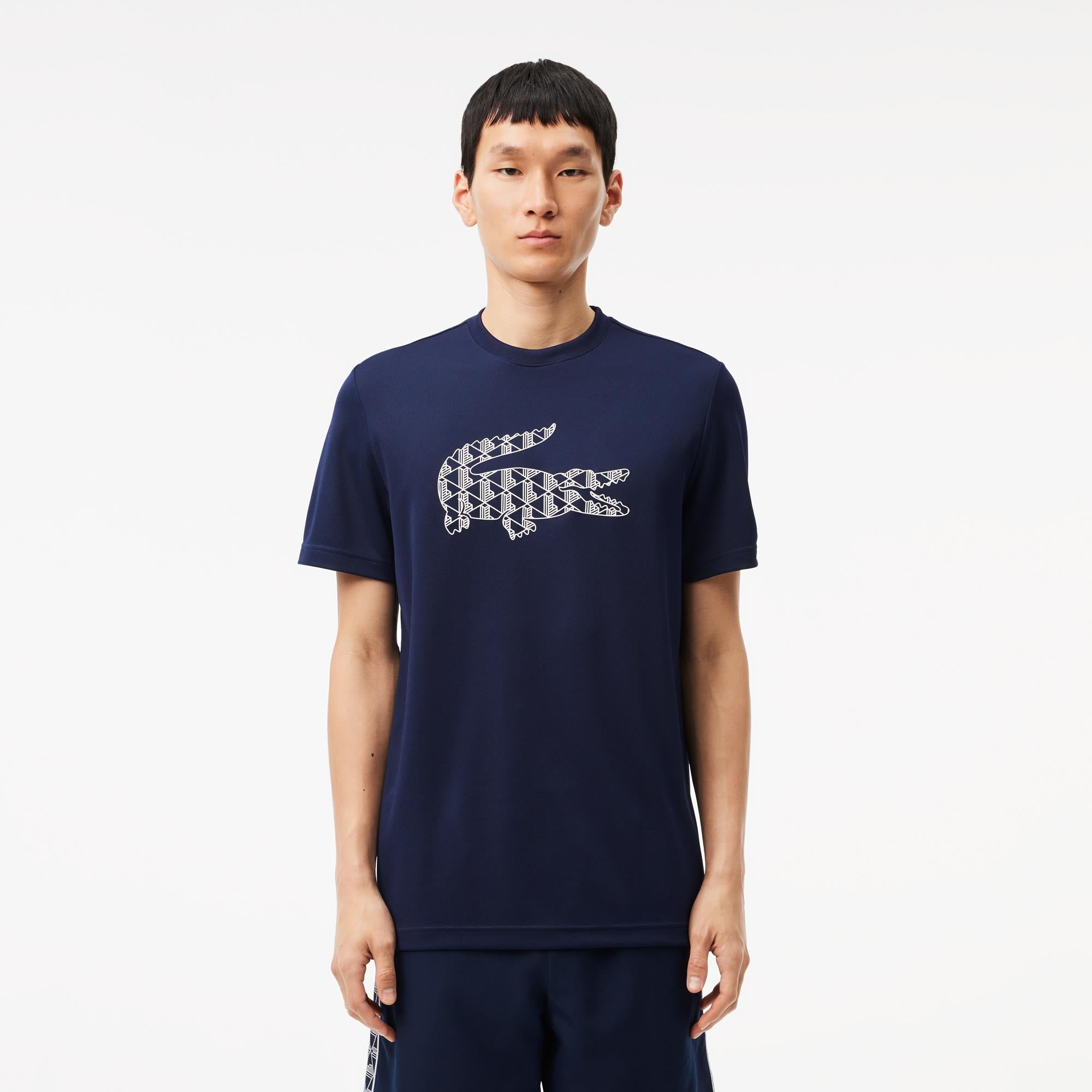 Lacoste Ultra Dry Jacquard Croc Logo Mens T-Shirt Navy