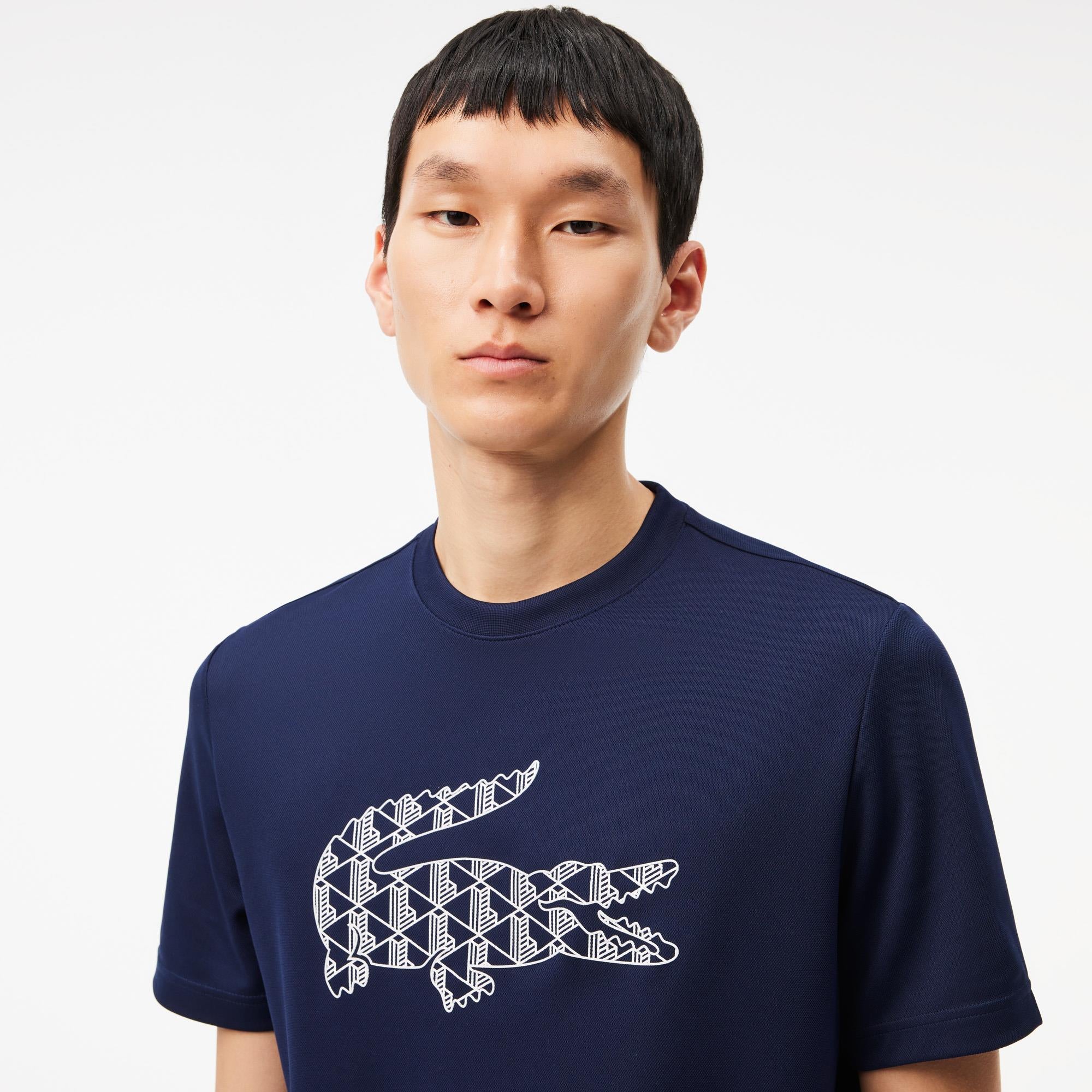 Lacoste Ultra Dry Jacquard Croc Logo Mens T-Shirt Navy