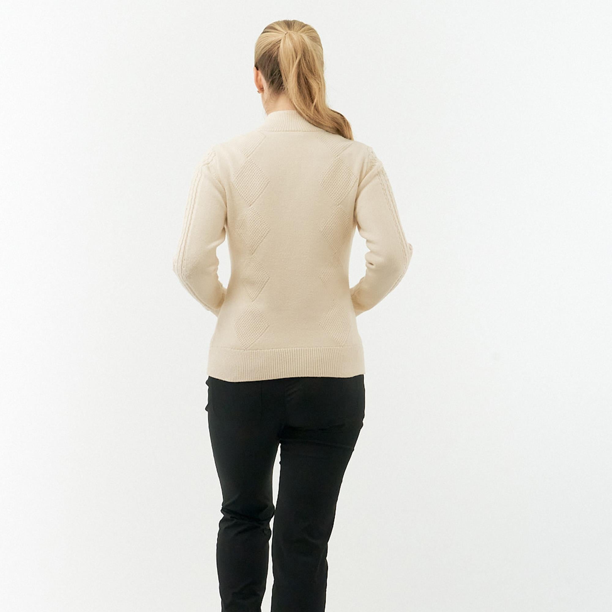 Pure Golf Sorrell Cable Knit Lined Ladies Golf Jumper Champagne