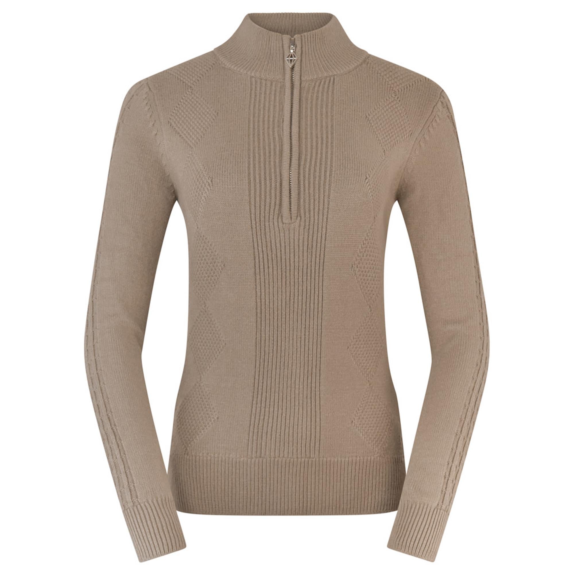 Pure Golf Sorrell Cable Knit Lined Ladies Golf Jumper Cappuccino