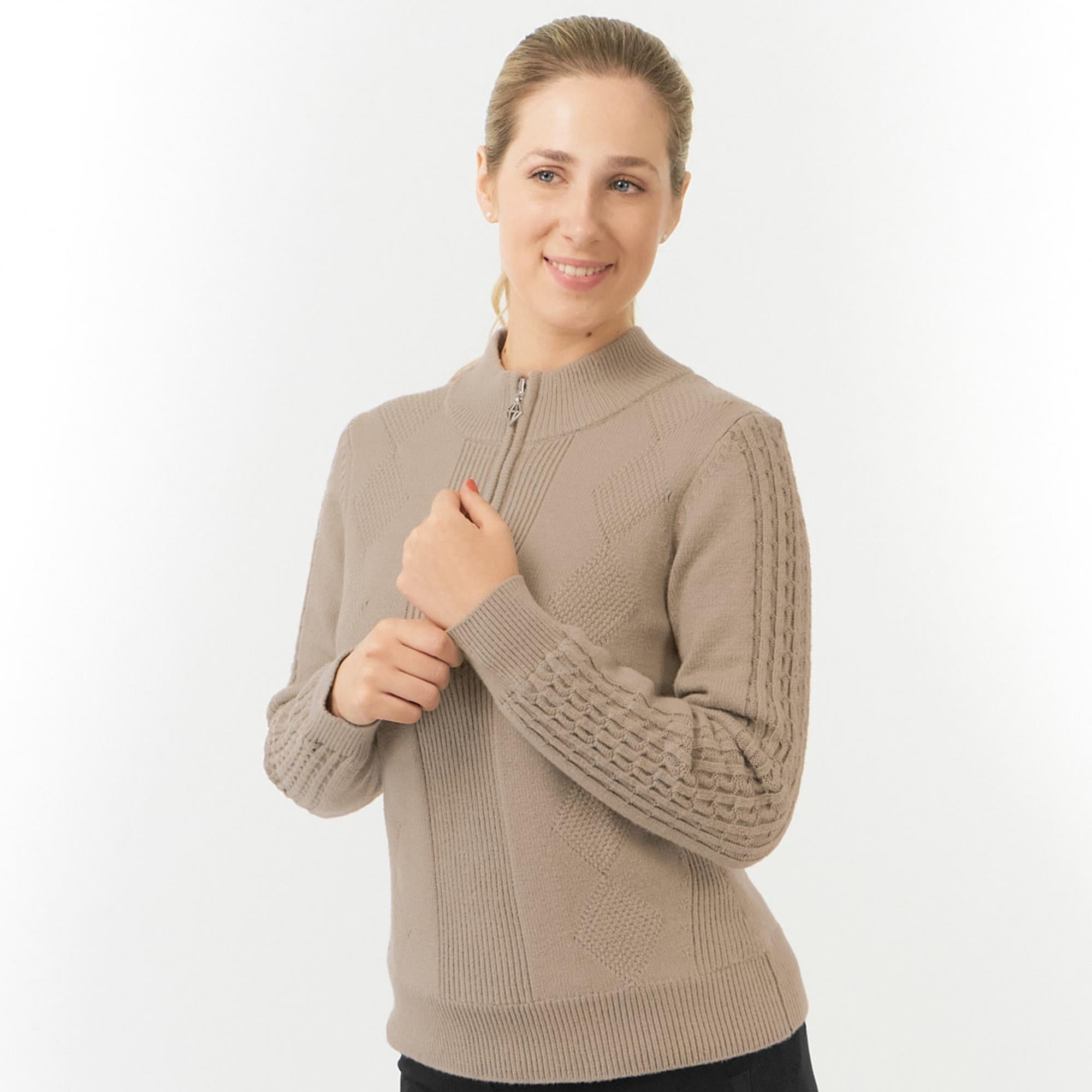 Pure Golf Sorrell Cable Knit Lined Ladies Golf Jumper Cappuccino