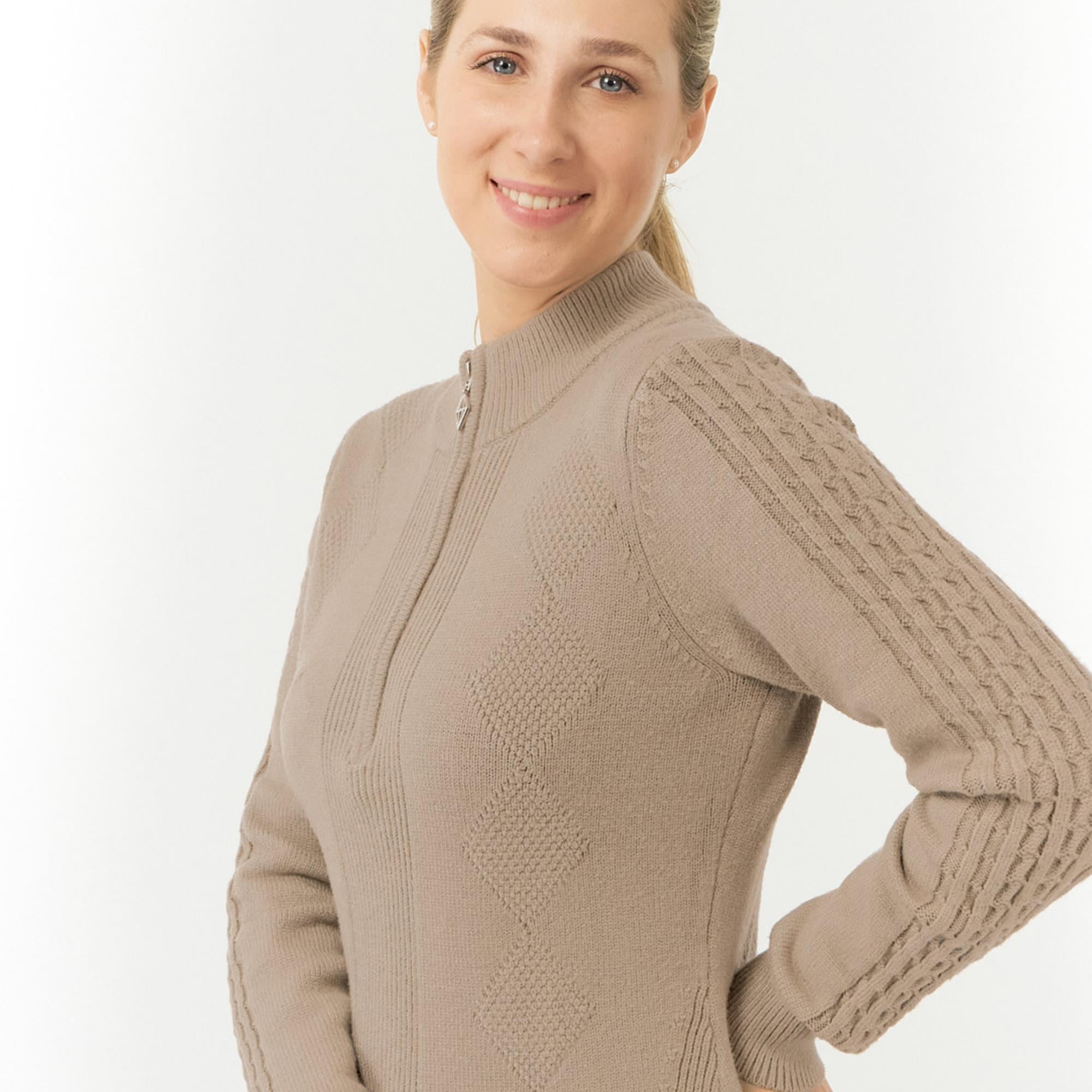 Pure Golf Sorrell Cable Knit Lined Ladies Golf Jumper Cappuccino