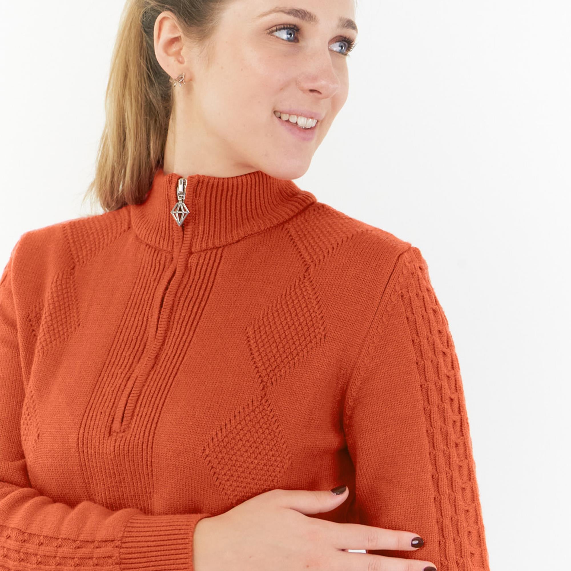 Pure Golf Sorrell Cable Knit Lined Ladies Golf Jumper Ember Orange