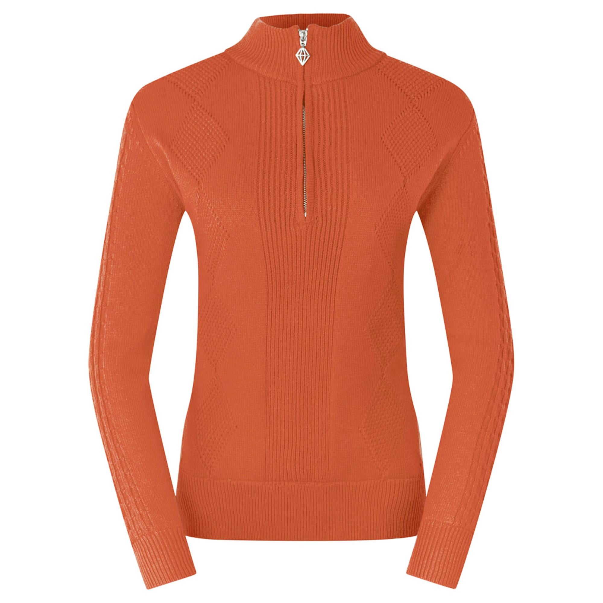 Pure Golf Sorrell Cable Knit Lined Ladies Golf Jumper Ember Orange