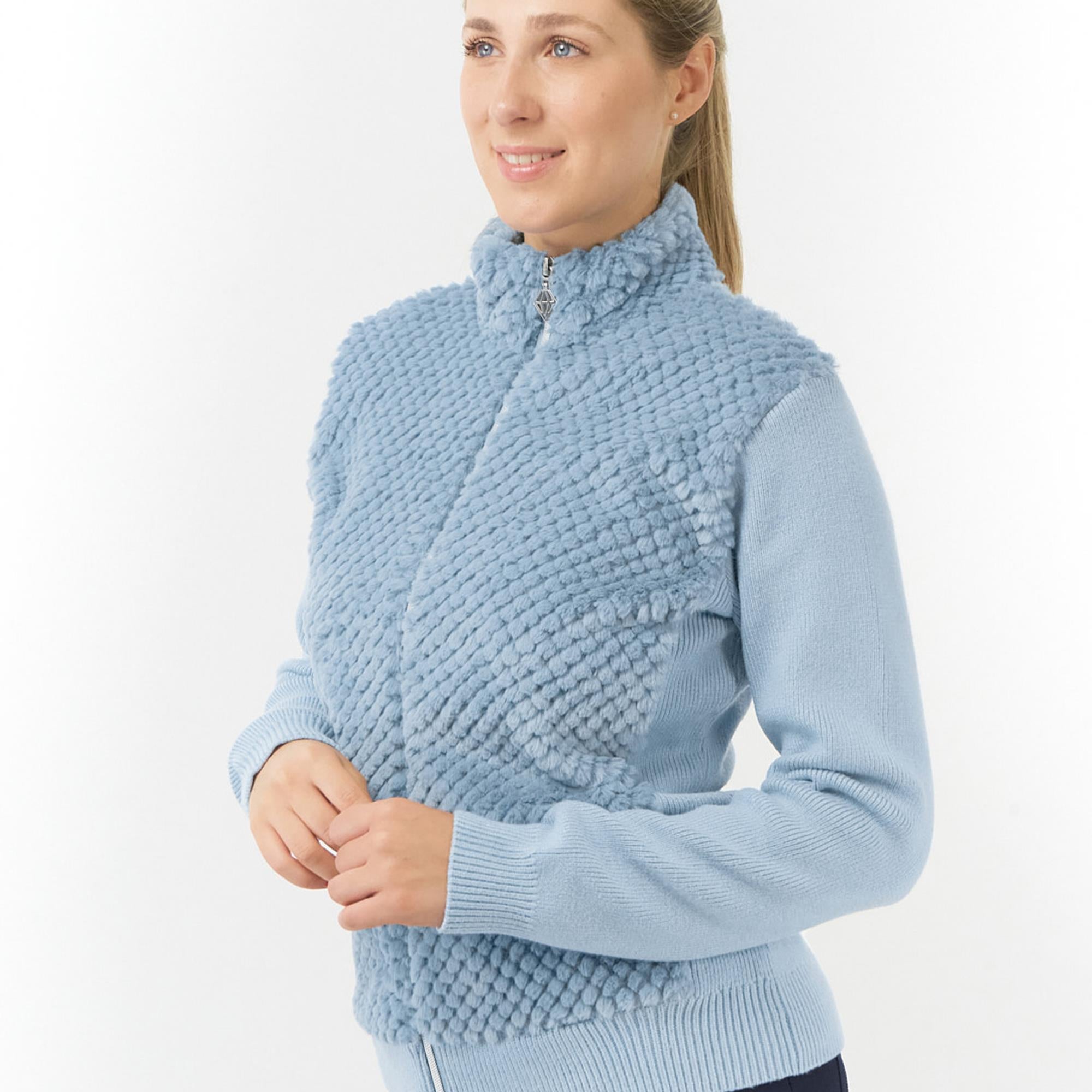 Pure Golf Ellisa Knitted Faux Fir Front Ladies Golf Mid Layer Powder Blue
