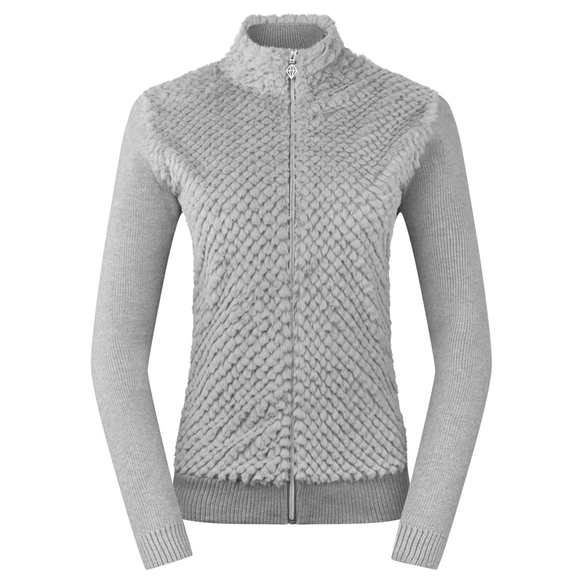 Pure Golf Ellisa Knitted Faux Fir Front Ladies Golf Mid Layer Pale Grey