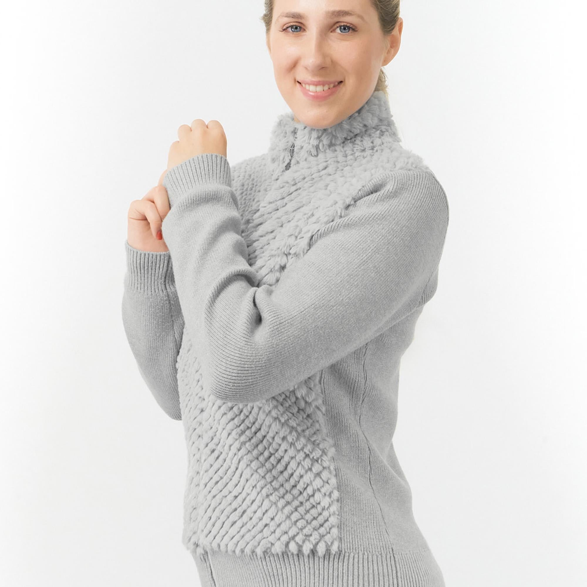 Pure Golf Ellisa Knitted Faux Fir Front Ladies Golf Mid Layer Pale Grey