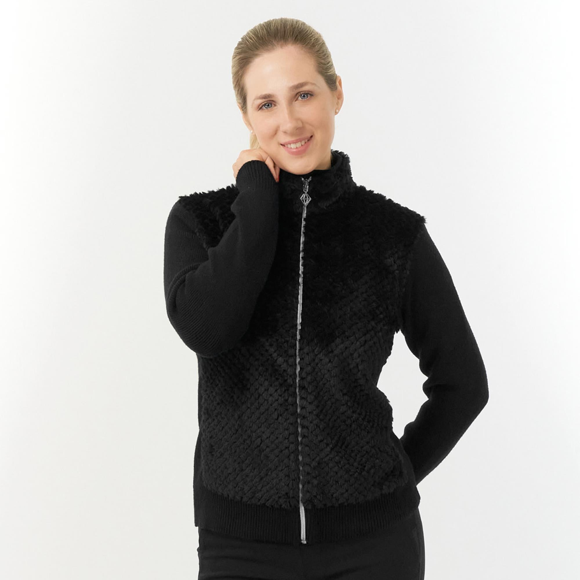 Pure Golf Ellisa Knitted Faux Fir Front Ladies Golf Mid Layer Black