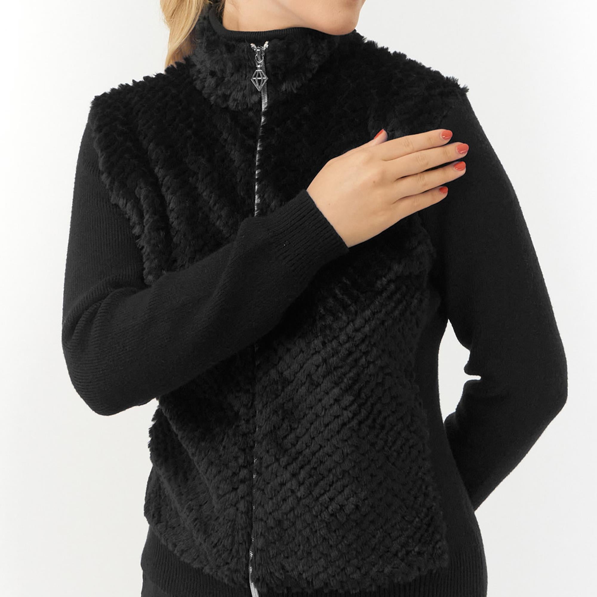 Pure Golf Ellisa Knitted Faux Fir Front Ladies Golf Mid Layer Black