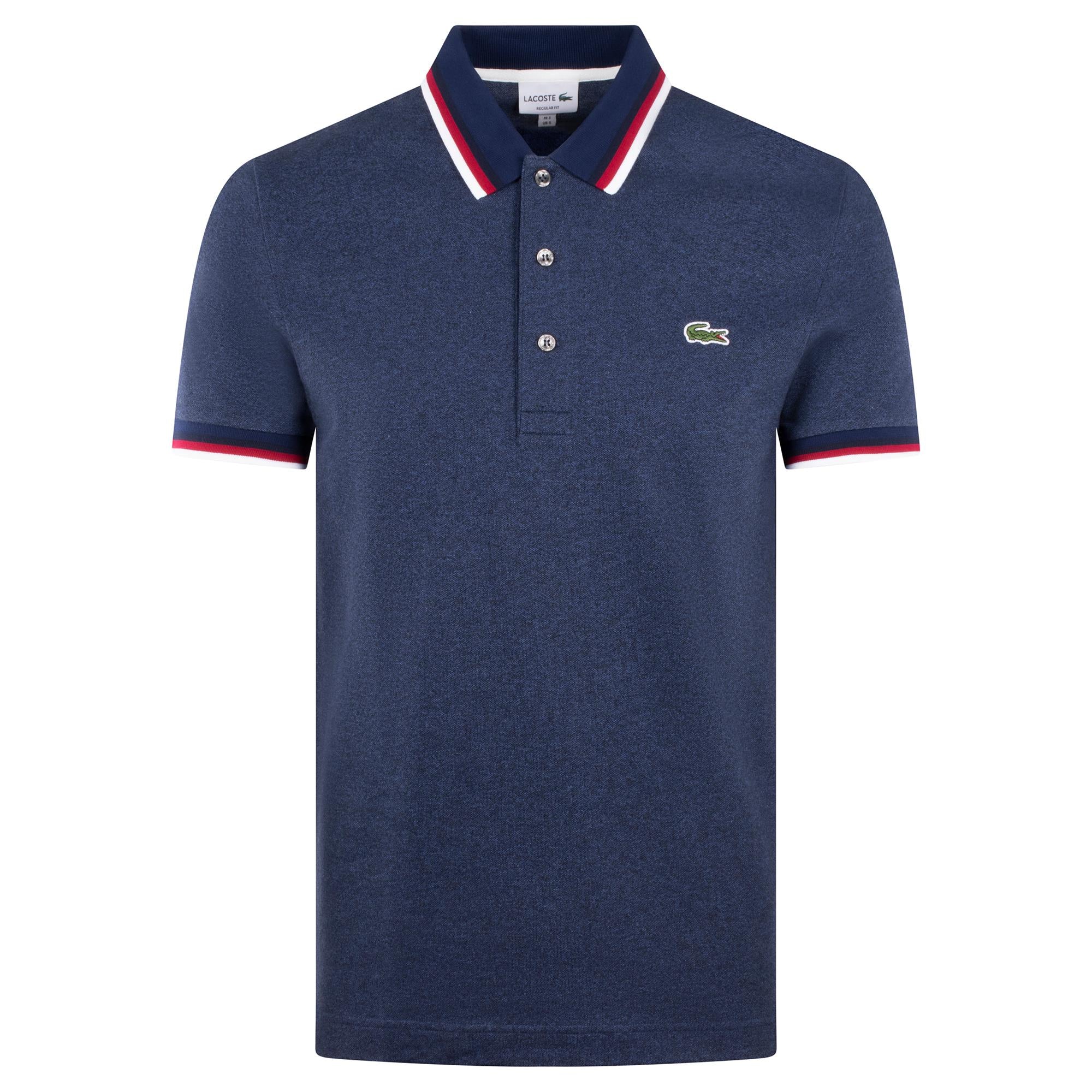Mens Lacoste Contrast Colour Regular Fit Polo Shirt Blue Chine