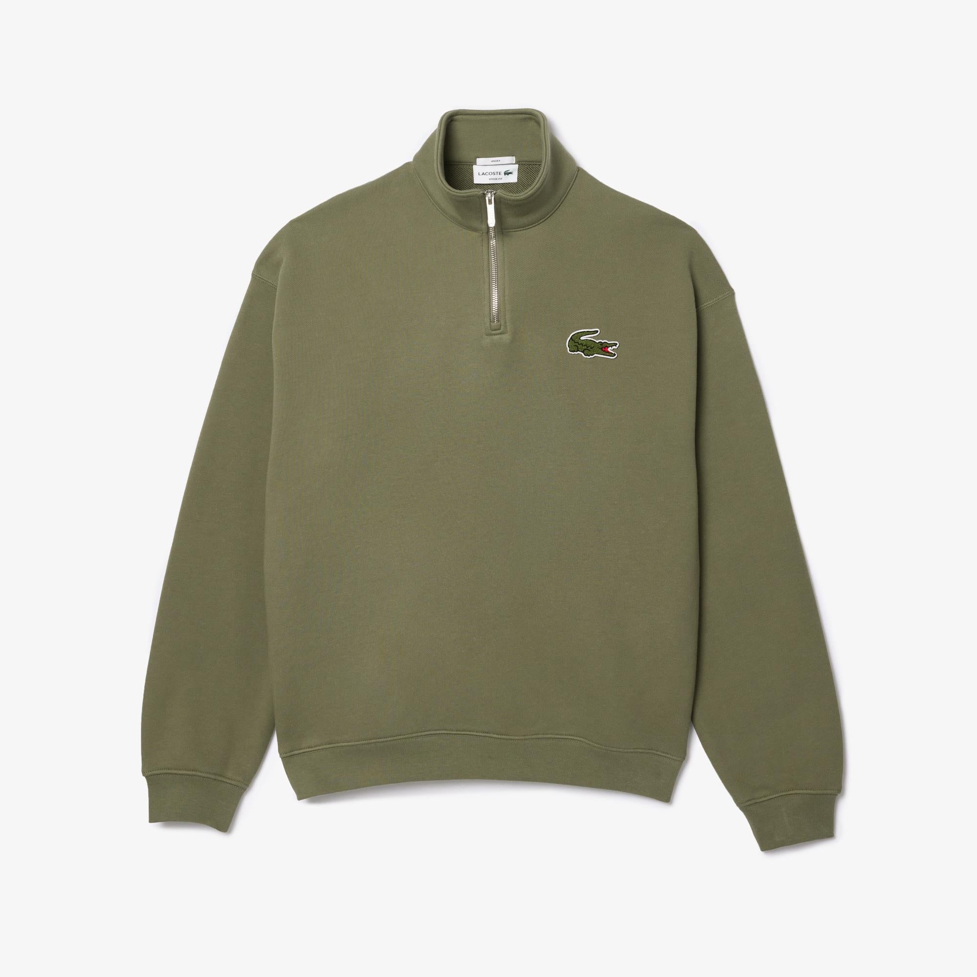 Lacoste Loose Fit Zip Neck Mens Sweater Khaki Green