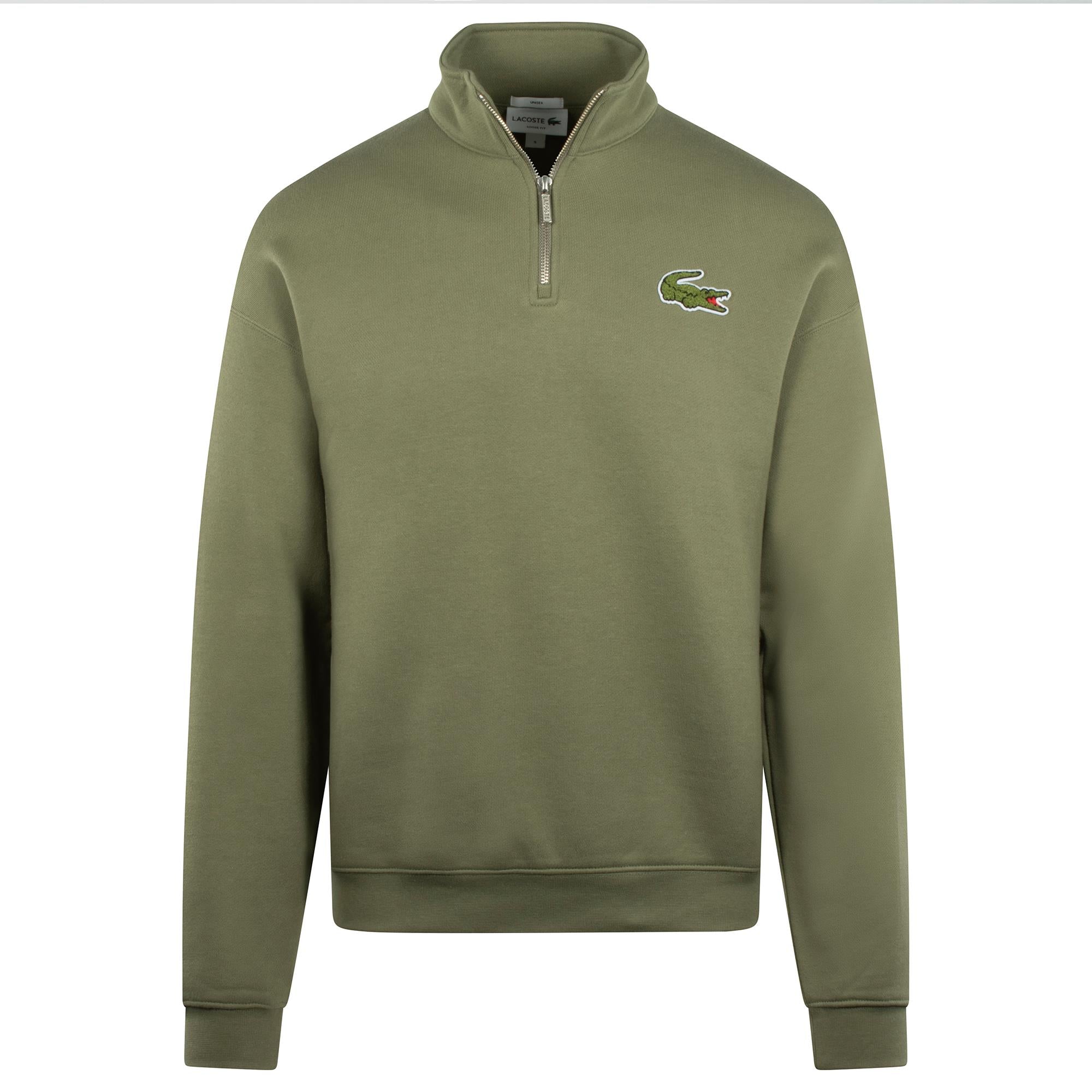 Lacoste Loose Fit Zip Neck Mens Sweater Khaki Green
