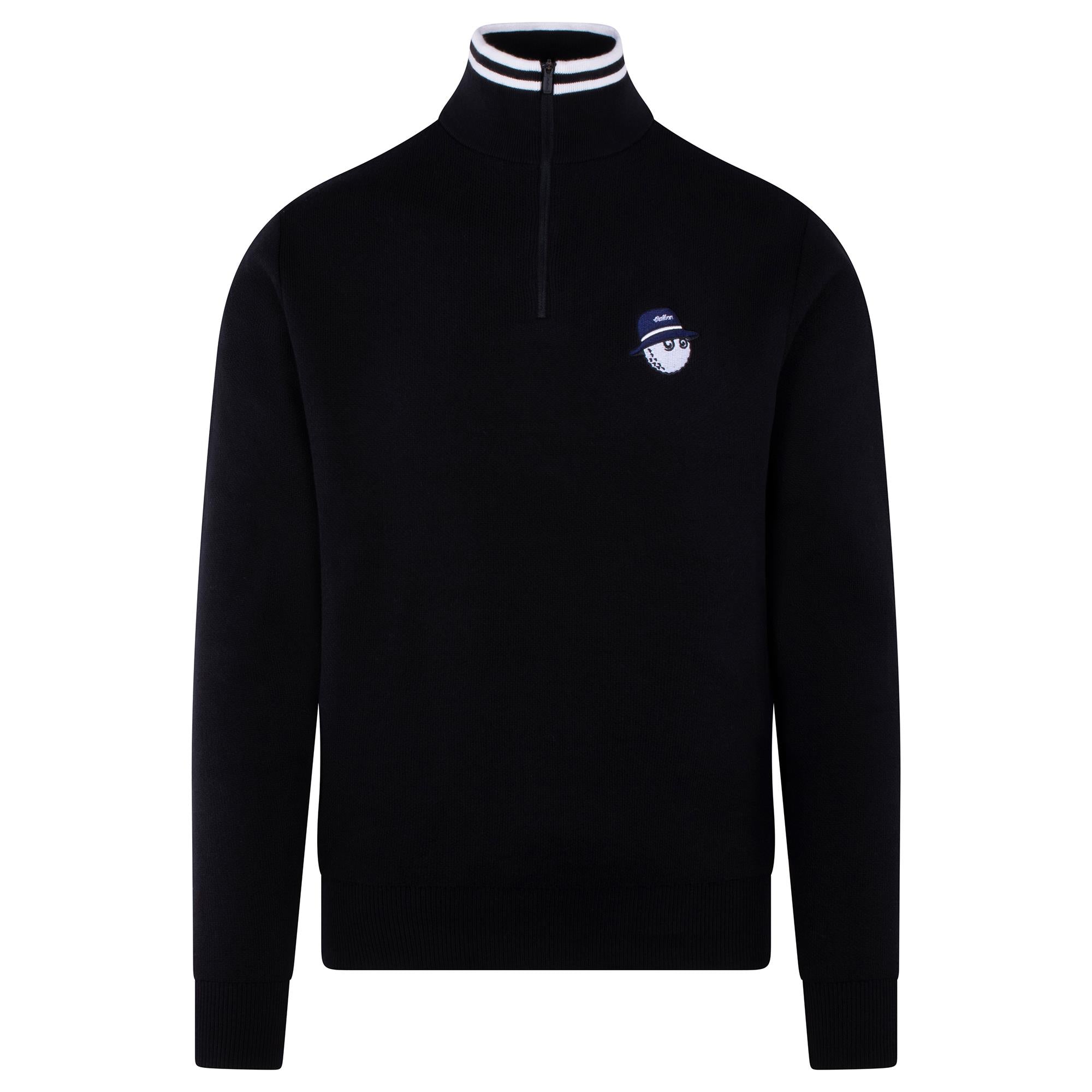 Malbon Golf Cooper Bucket Sorrel Knit Quarter Zip Sweater Black