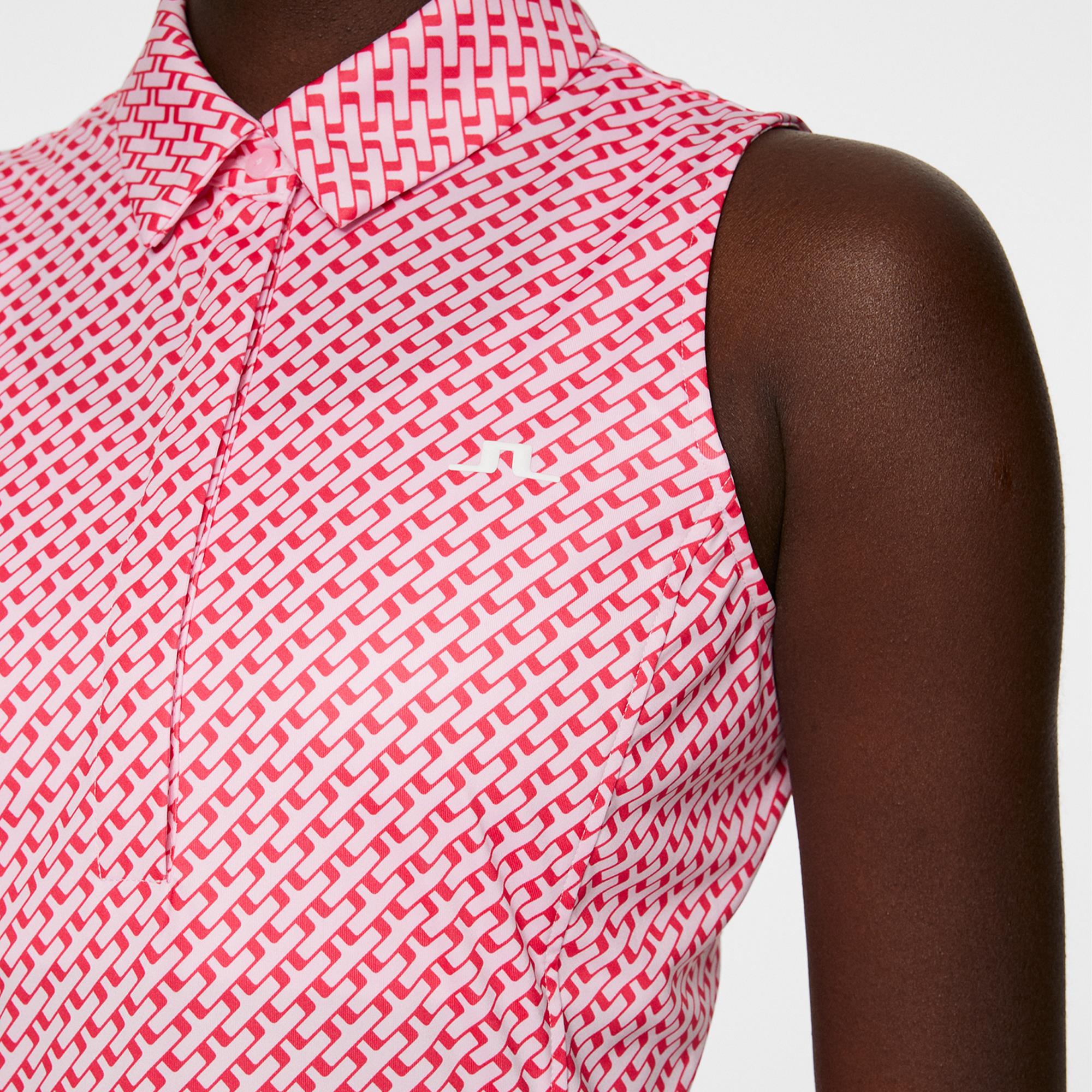 J Lindeberg Dena Print Ladies Sleeveless Golf Polo Shirt Tour Geo Pink