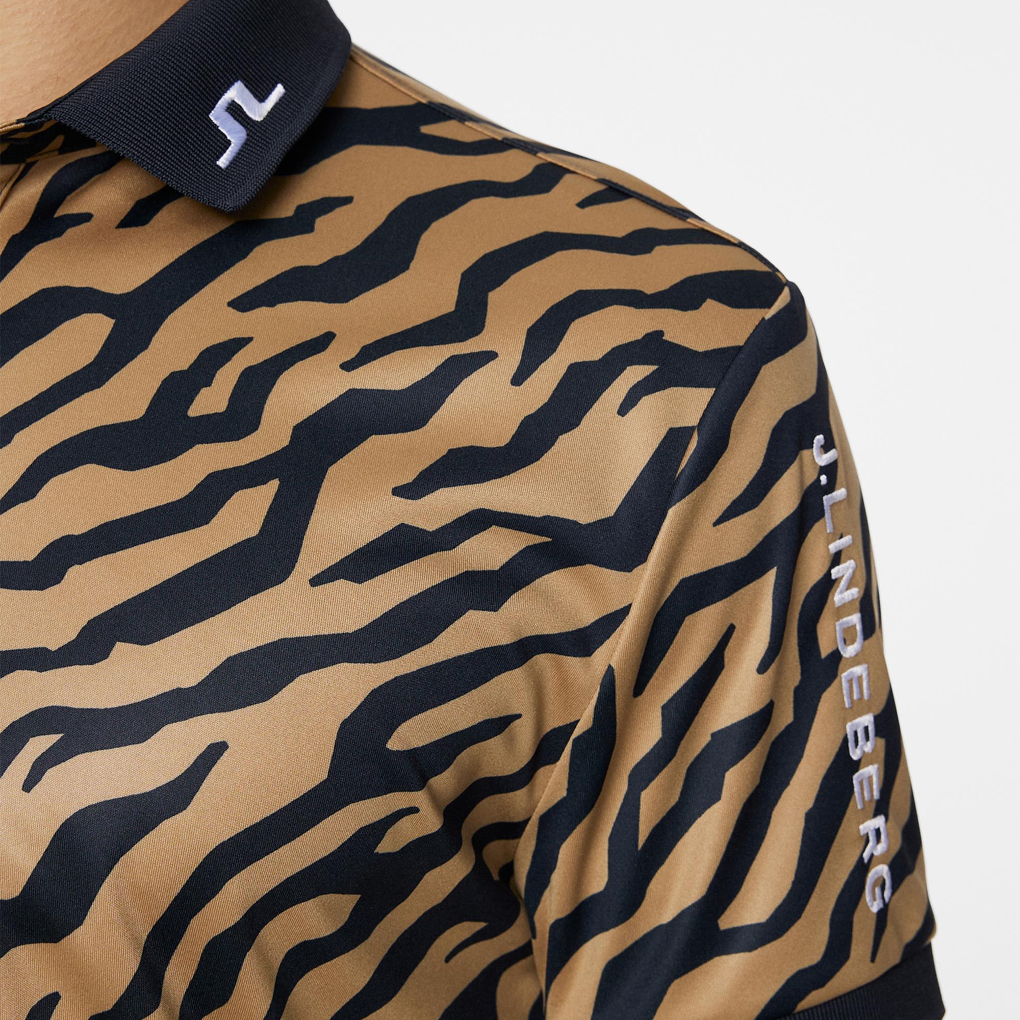 J Lindeberg Tour Tech Print Mens Golf Polo Shirt Tour Tiger Brown