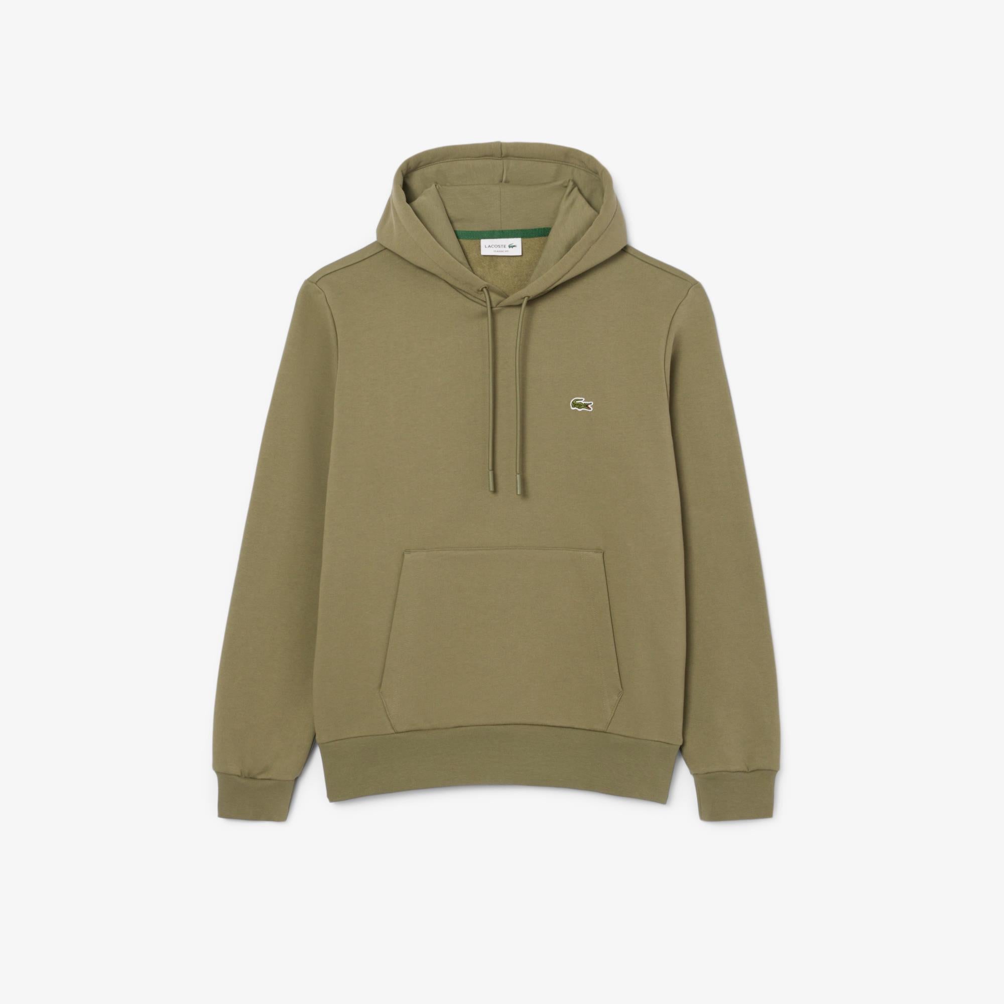 Lacoste Mens Classic Fit Cotton Fleece Hoodie Khaki
