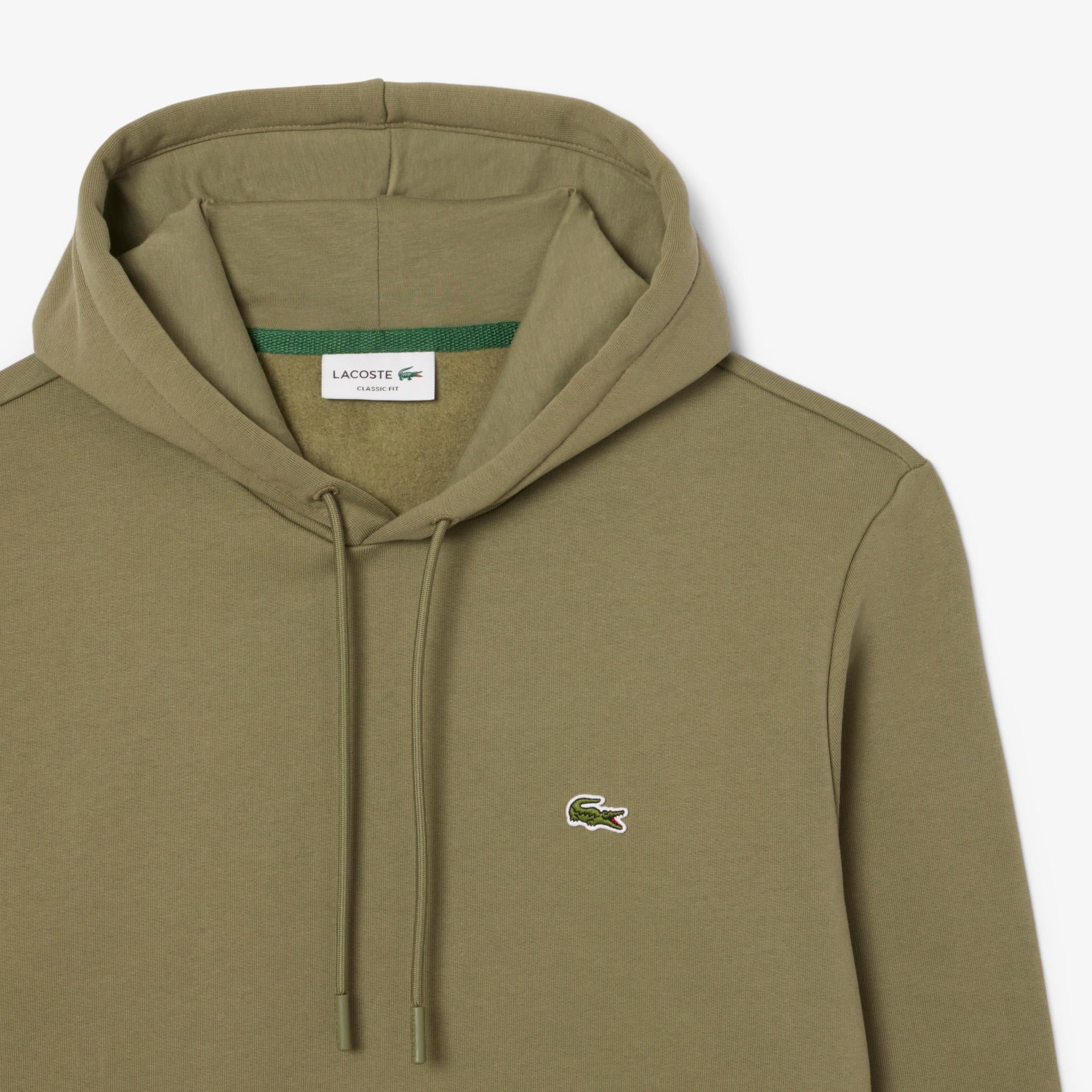 Lacoste Mens Classic Fit Cotton Fleece Hoodie Khaki
