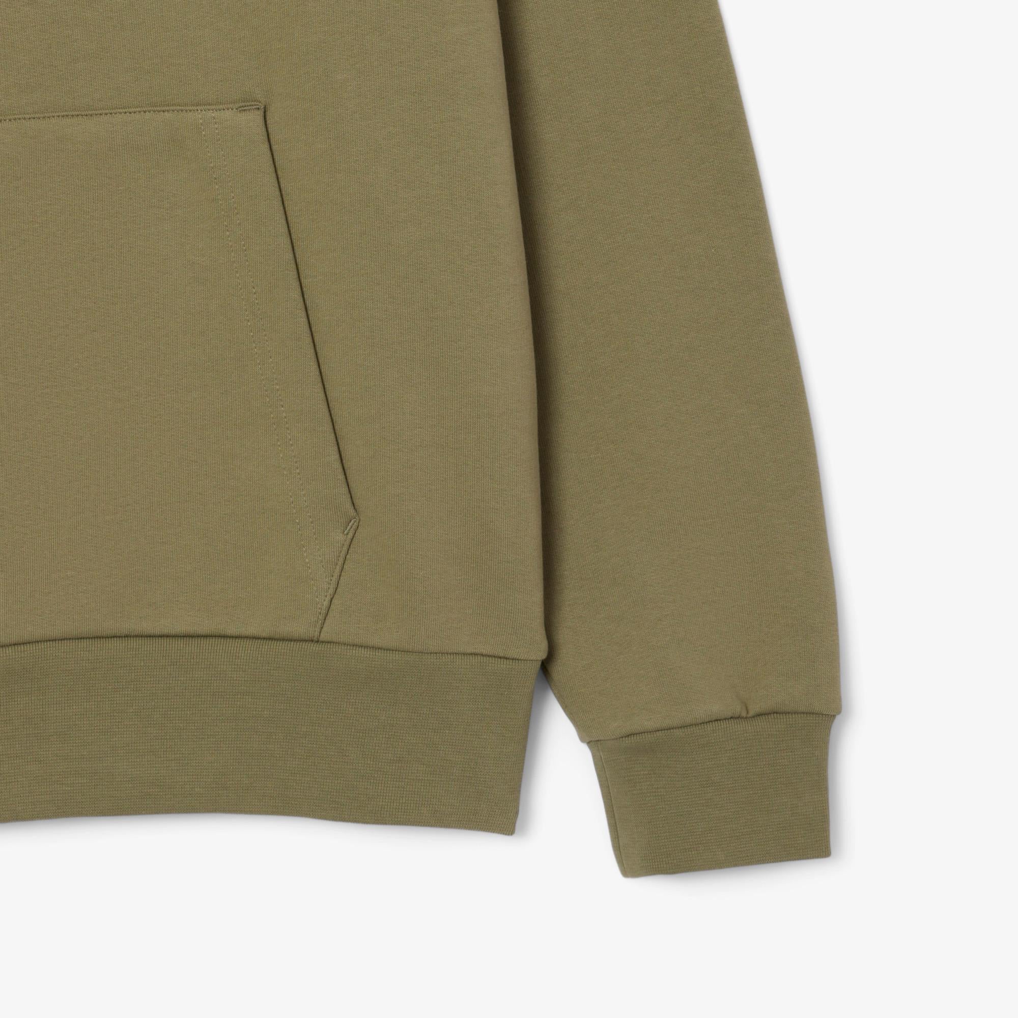 Lacoste Mens Classic Fit Cotton Fleece Hoodie Khaki