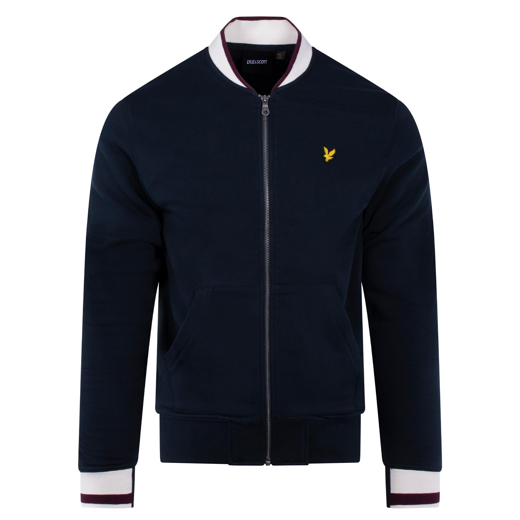 Lyle & Scott Half Tipped Jersey Bomber Jacket Dark Navy