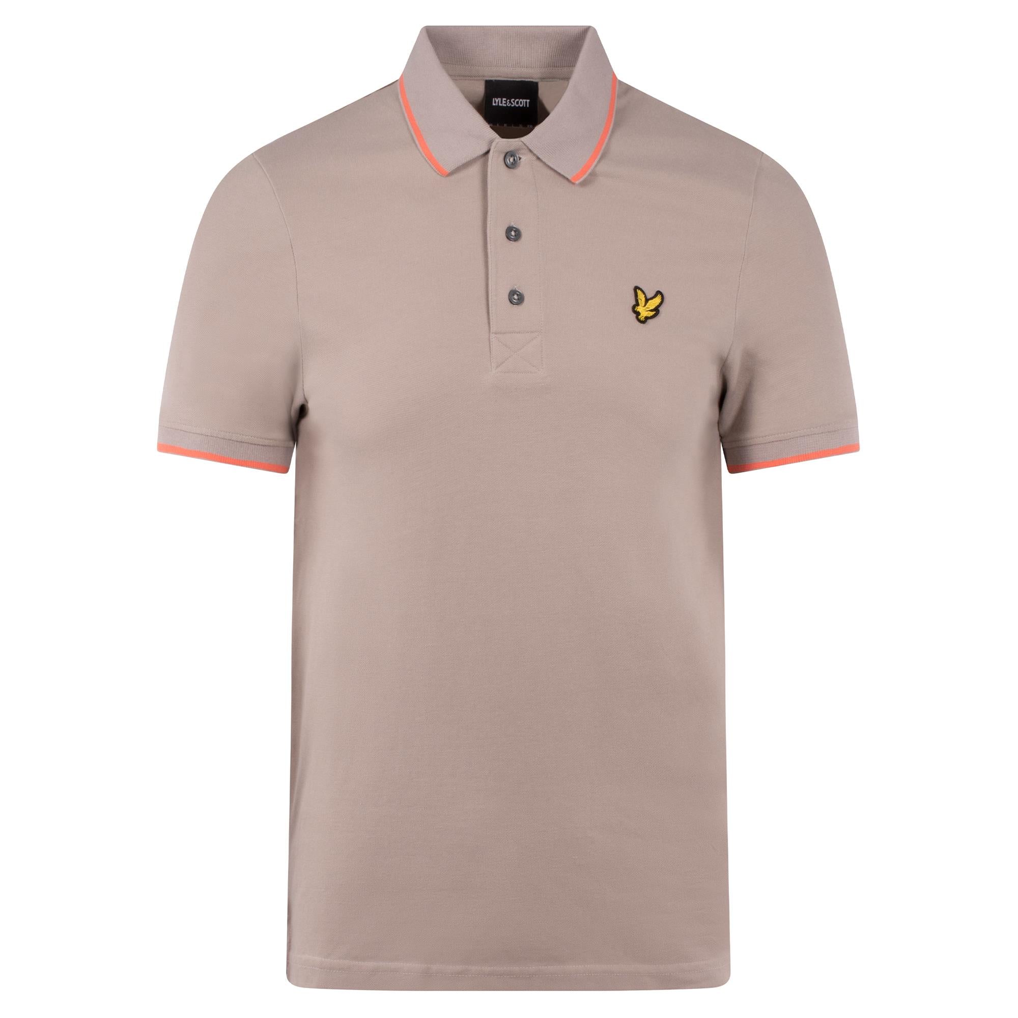 Lyle & Scott Tipped Mens Polo Shirt Pale Grey/Coral Stand