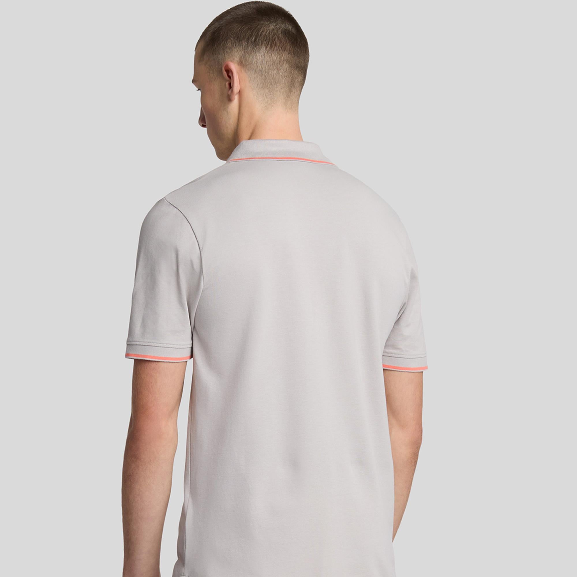 Lyle & Scott Tipped Mens Polo Shirt Pale Grey/Coral Stand