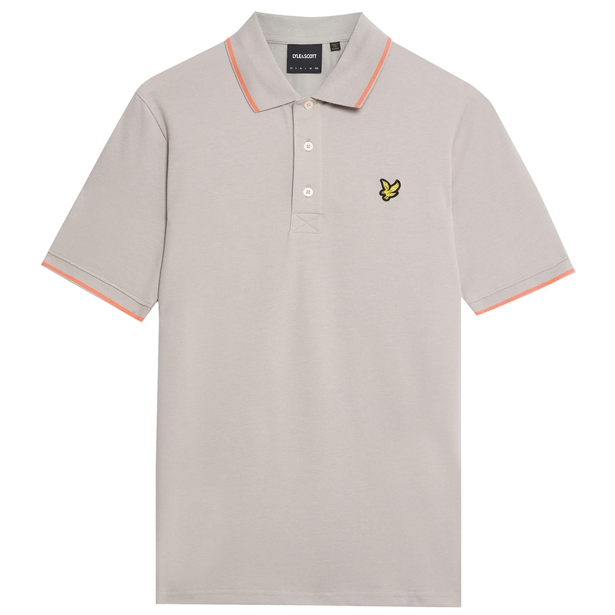 Lyle & Scott Tipped Mens Polo Shirt Pale Grey/Coral Stand