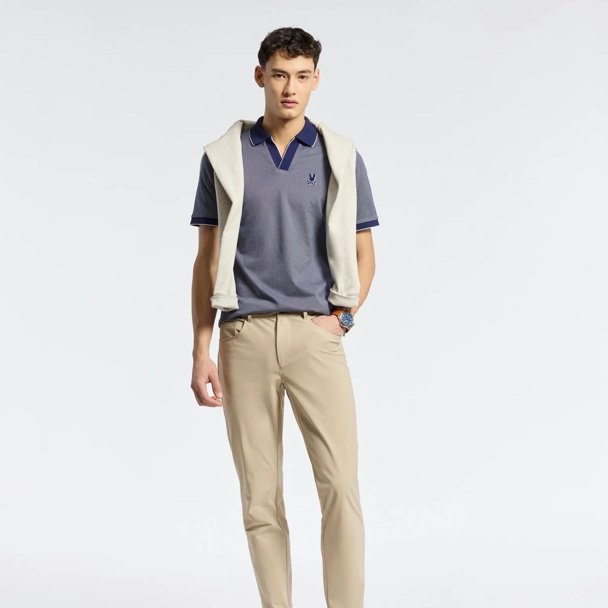 Psycho Bunny Mackay Jacquard Johnny Collar Polo Shirt Evening Blue