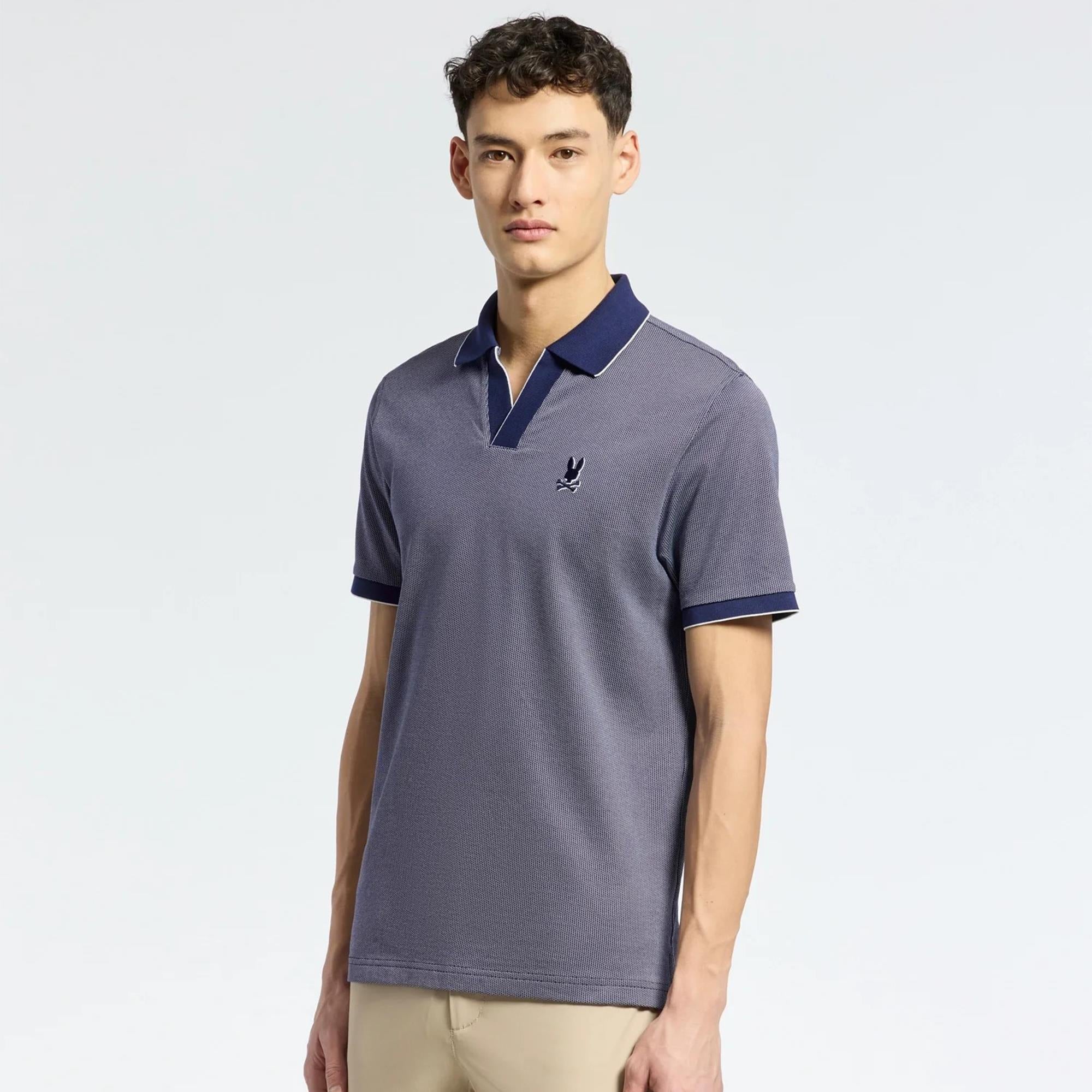 Psycho Bunny Mackay Jacquard Johnny Collar Polo Shirt Evening Blue