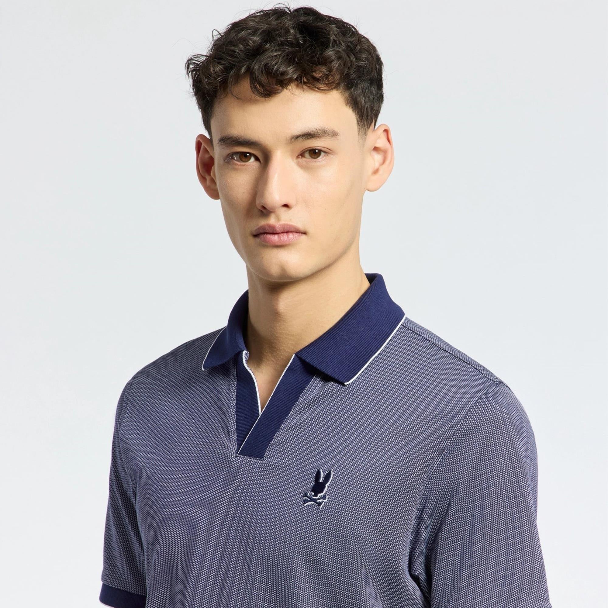 Psycho Bunny Mackay Jacquard Johnny Collar Polo Shirt Evening Blue