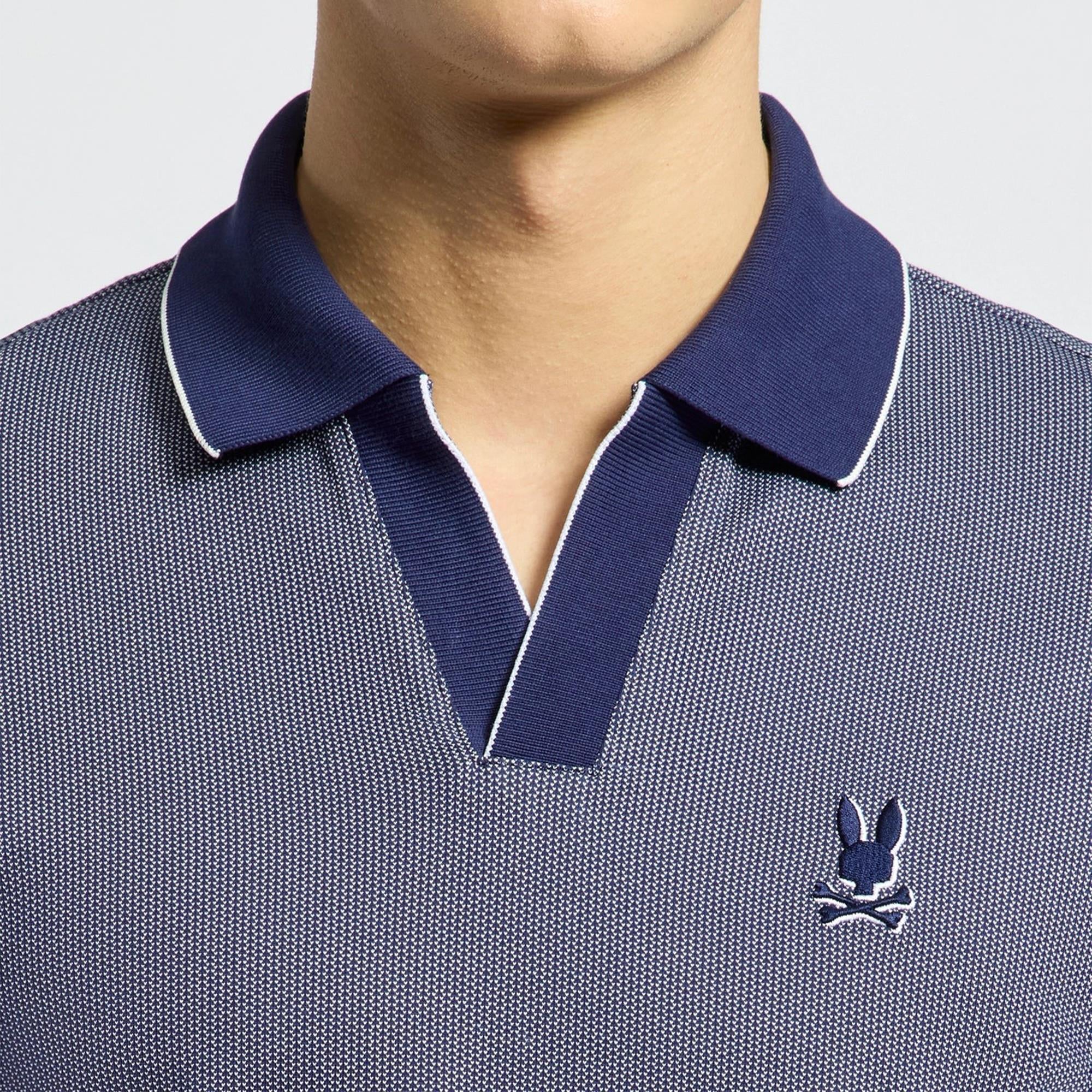 Psycho Bunny Mackay Jacquard Johnny Collar Polo Shirt Evening Blue
